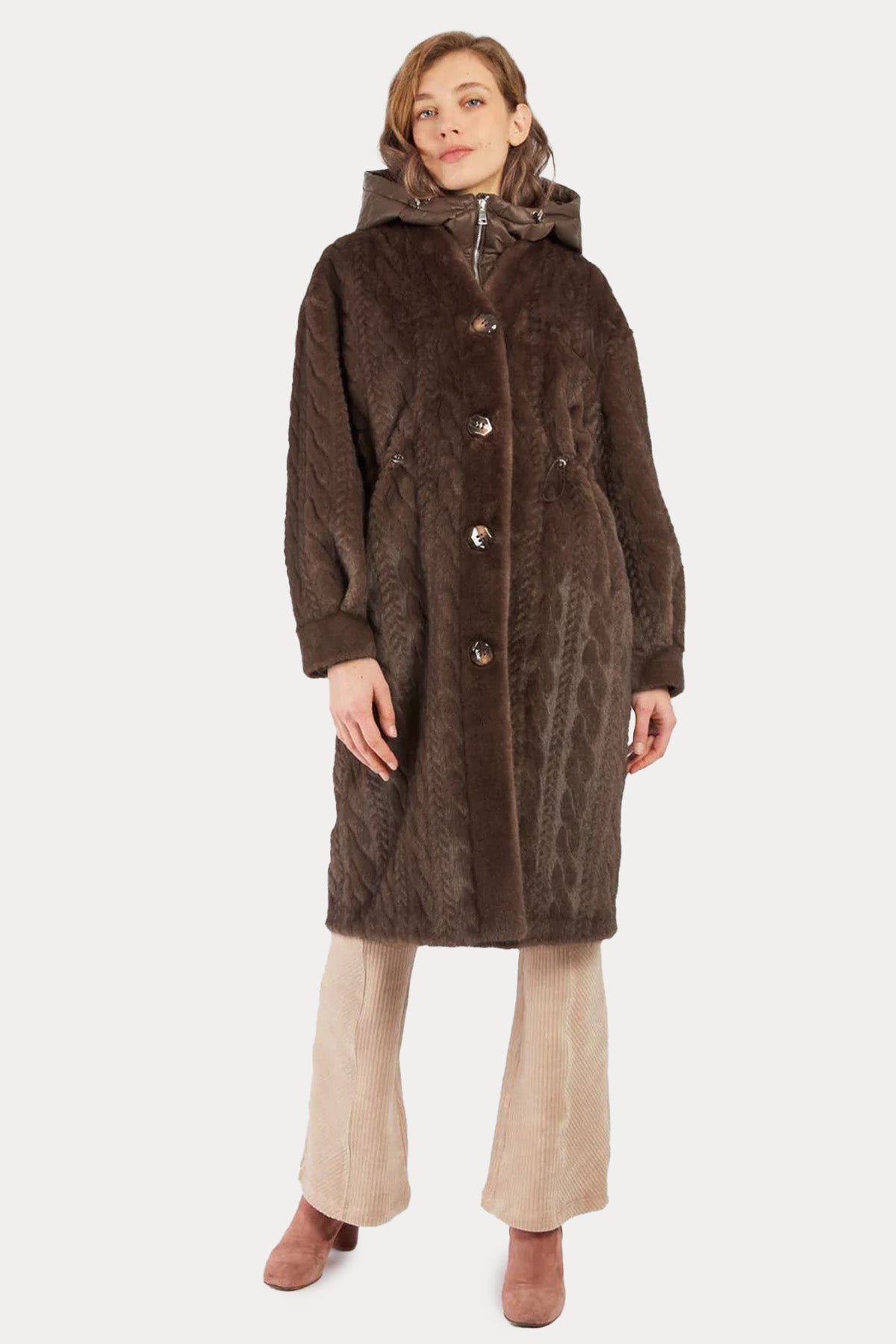 Rene Derhy Demonte İç Parçalı Saç Örgü Kapüşonlu Manto