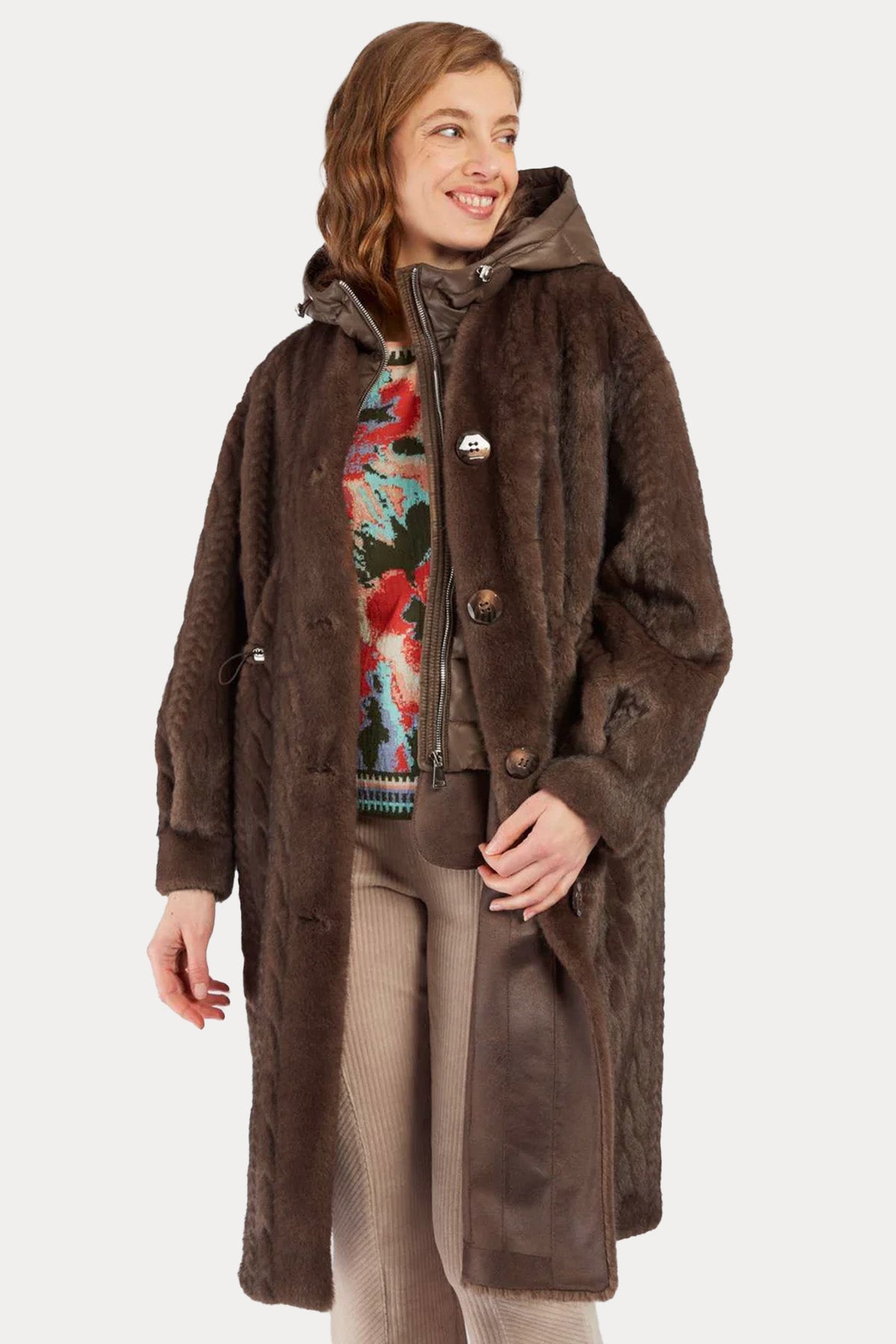 Rene Derhy Demonte İç Parçalı Saç Örgü Kapüşonlu Manto