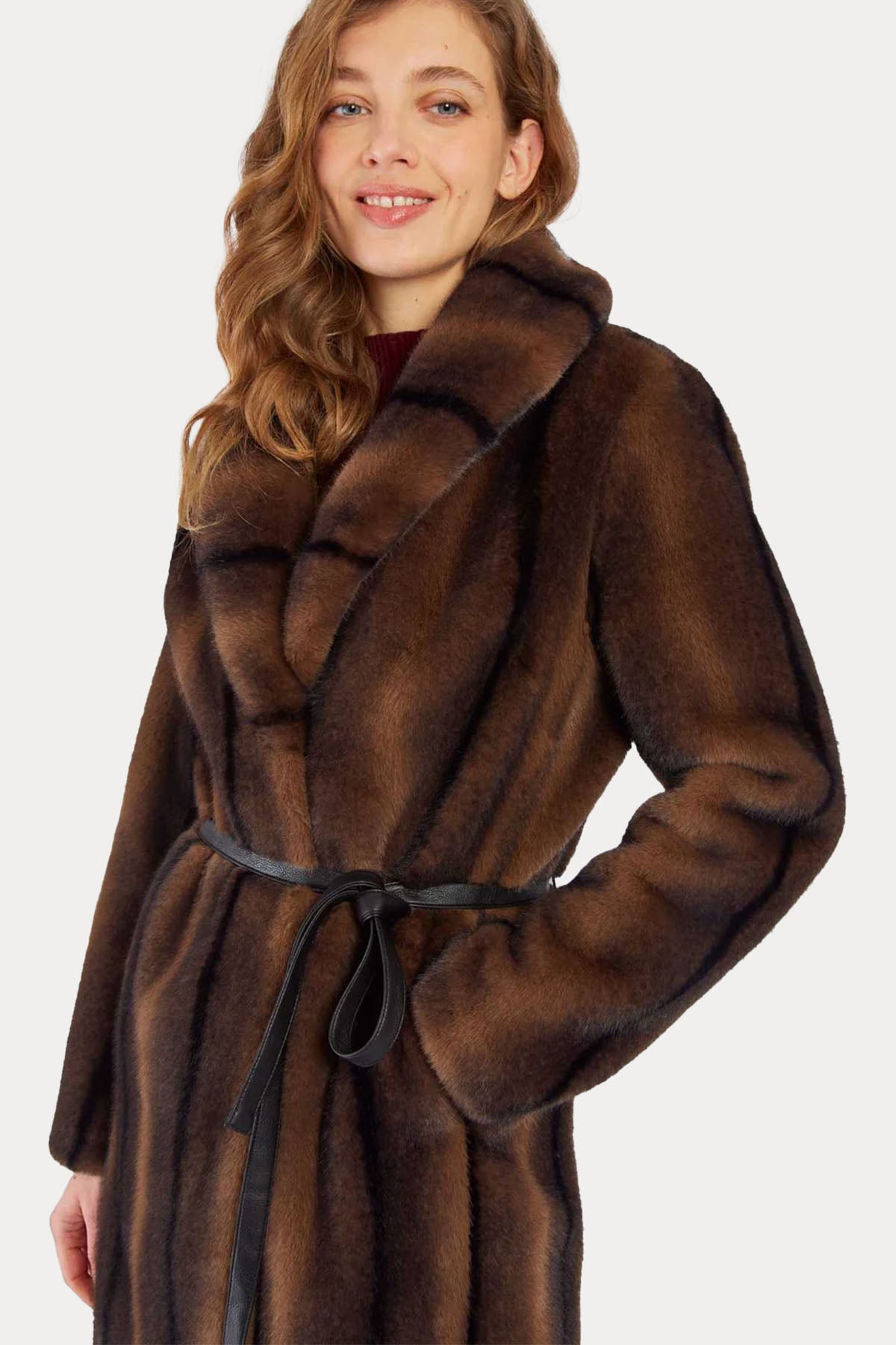 Rene Derhy Regular Fit Degrade Kürklü Kemerli Manto