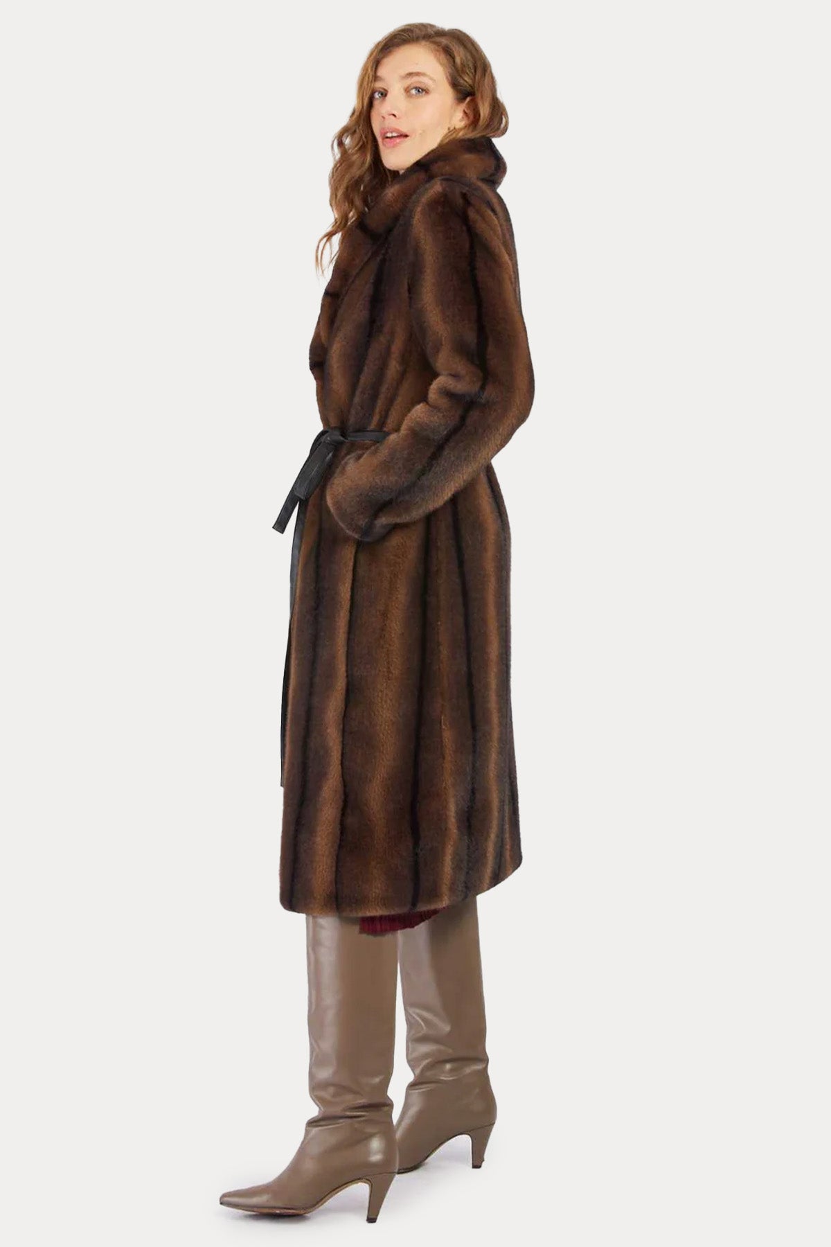 Rene Derhy Regular Fit Degrade Kürklü Kemerli Manto