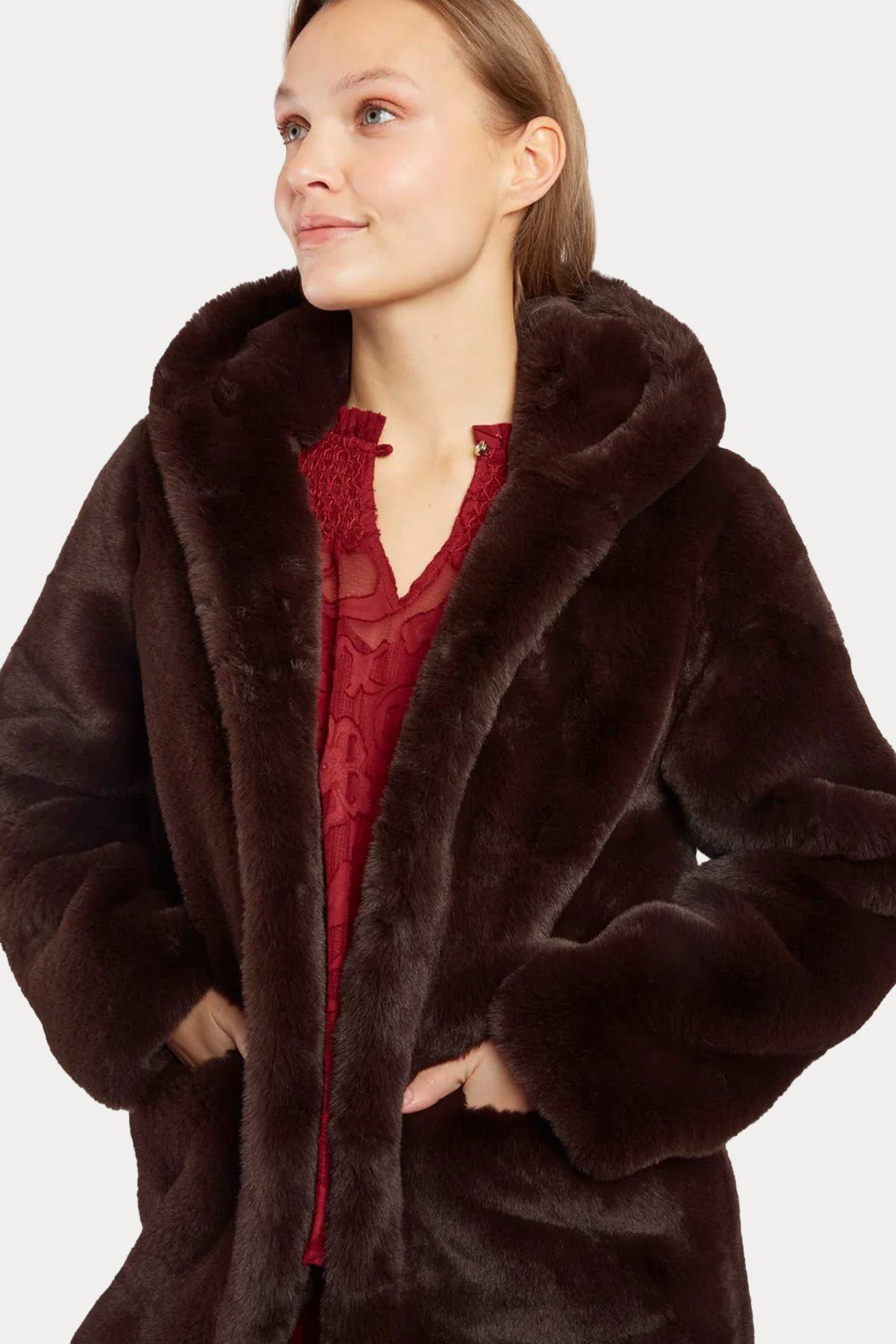 Rene Derhy Relaxed Fit Kapüşonlu Peluş Mont