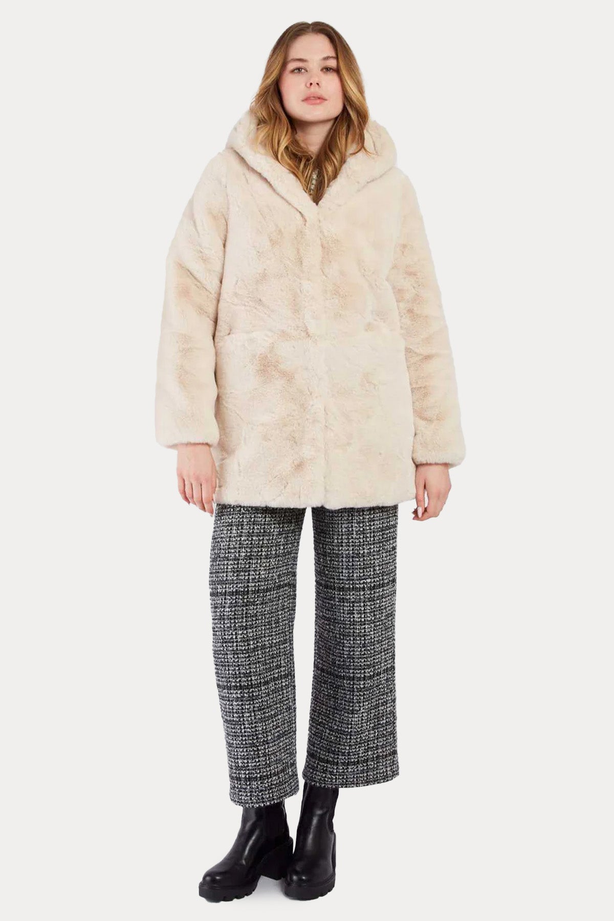 Rene Derhy Relaxed Fit Kapüşonlu Peluş Mont