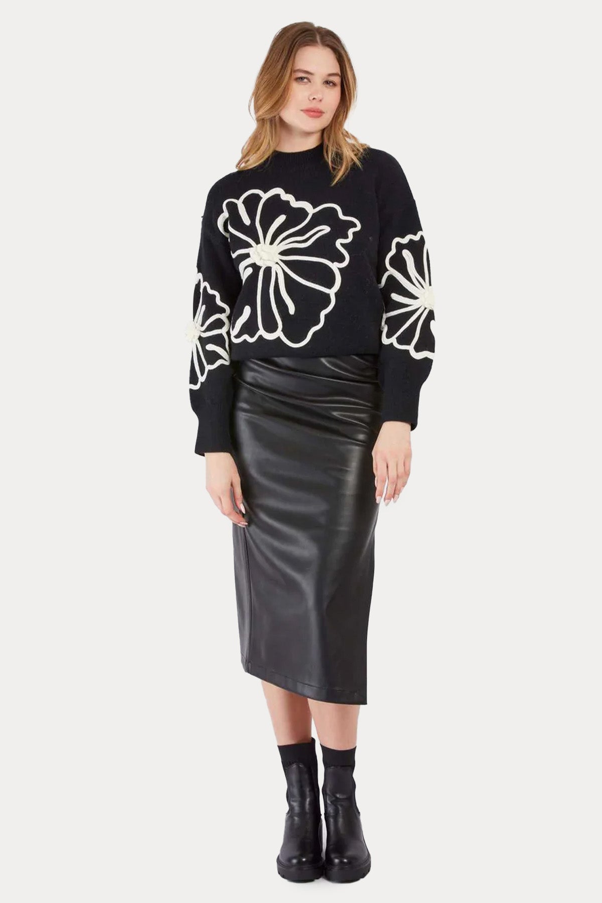 Rene Derhy Comfort Fit Çiçek Desenli Örgü Triko