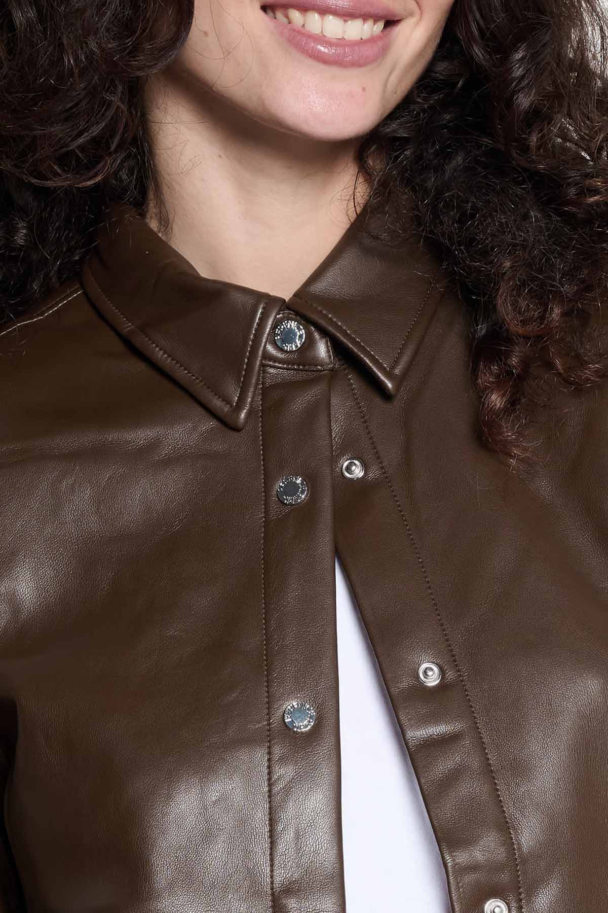 Berenice Celian Regular Fit Deri Gömlek