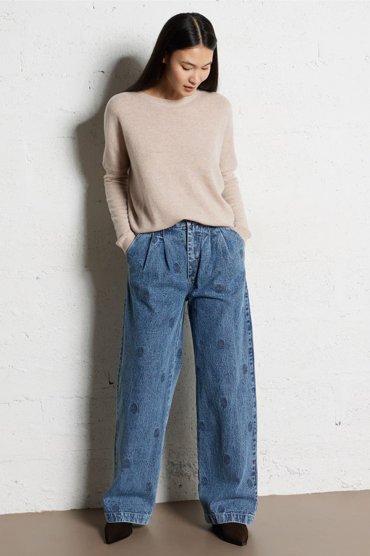 Berenice Mapolonia Comfort Fit Kanat Desenli İnce Örgü Kaşmir Yün Triko