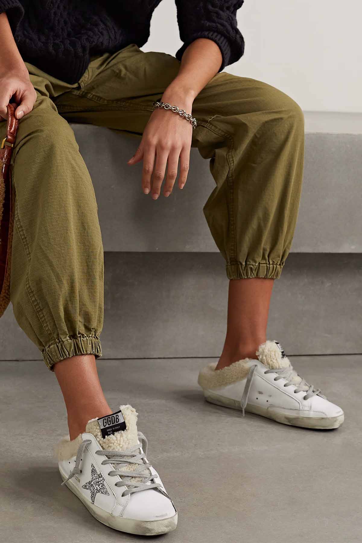Golden Goose Super-Star Sabot İçi Kürklü Payetli Deri Sneaker Ayakkabı