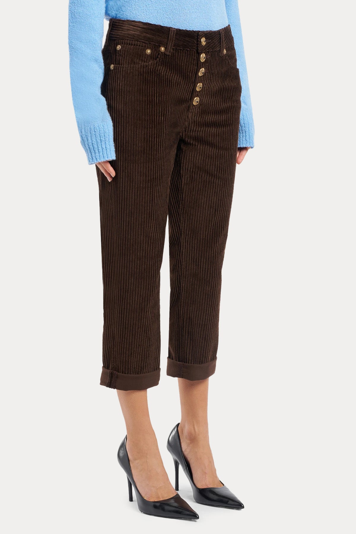 Dondup Koons Loose Fit Yüksek Bel Fitilli Kadife Pantolon