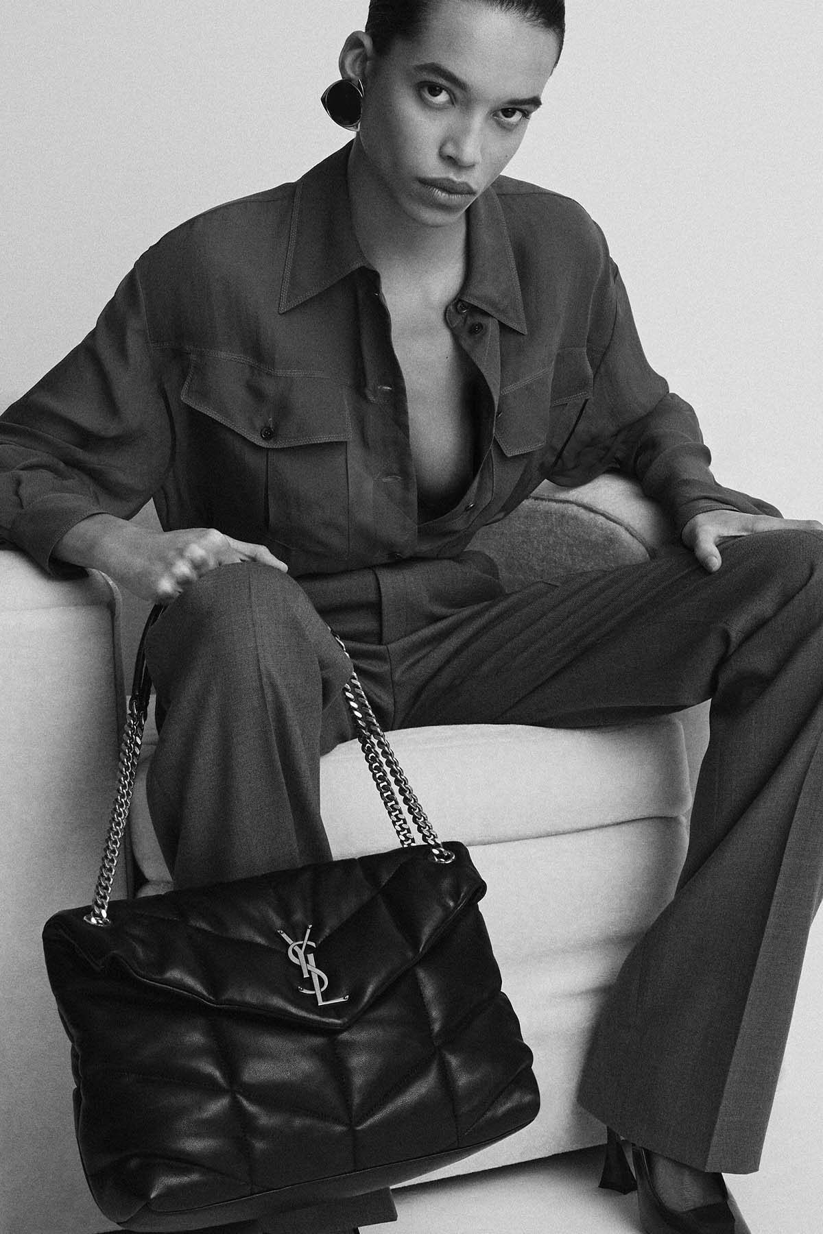 Saint Laurent Logolu Medium Deri Omuz Çantası