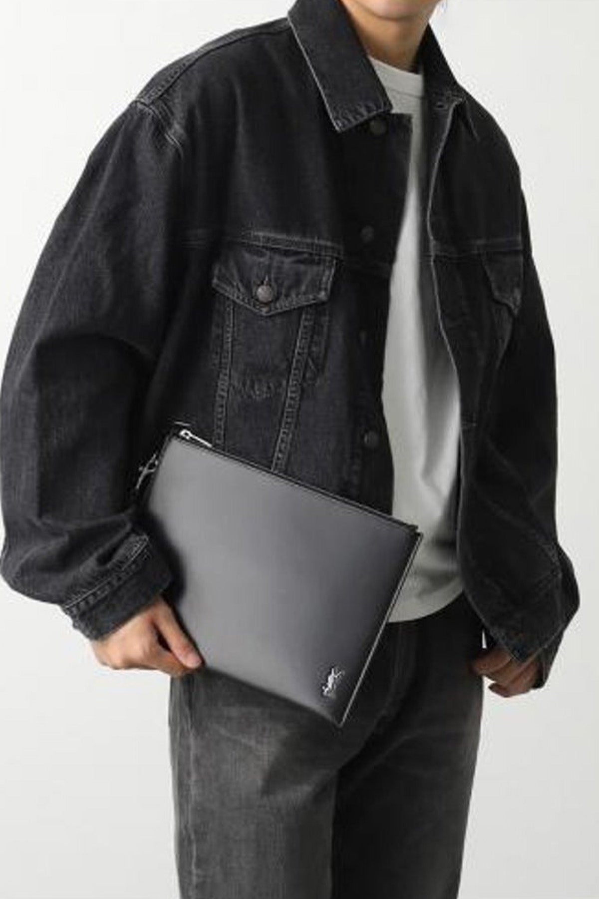 Saint Laurent Logolu Unisex Deri Clutch Çanta