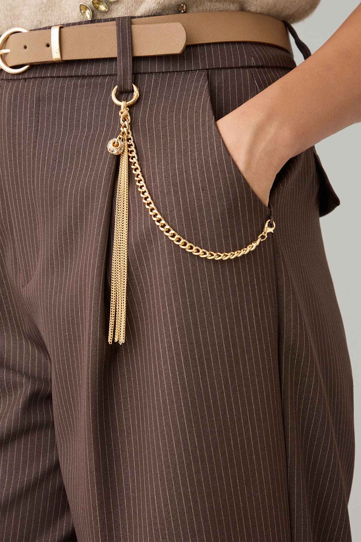 Bsb Relaxed Fit Yüksek Bel Kemerli Tek Pile Pantolon