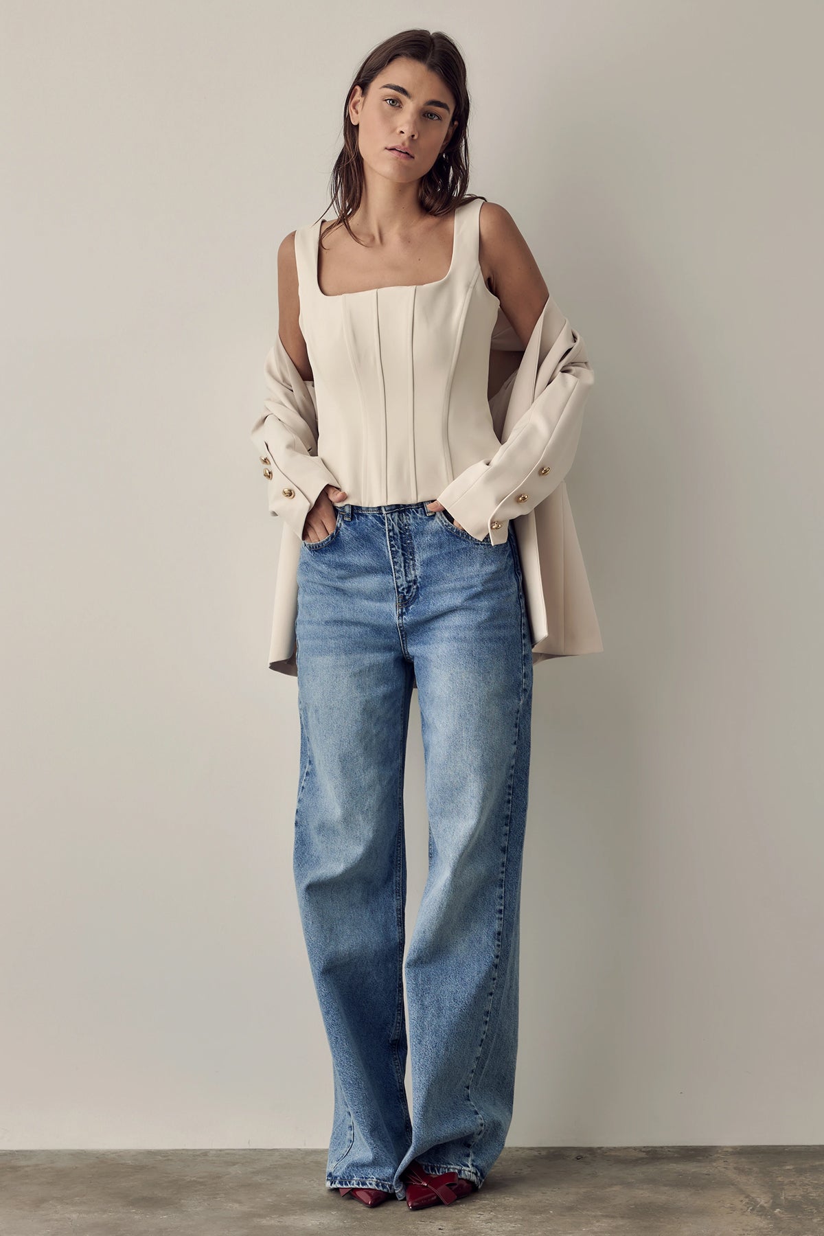 Bsb Kare Yaka Slim Fit Fermuarlı Bluz-Bluz-Libas
