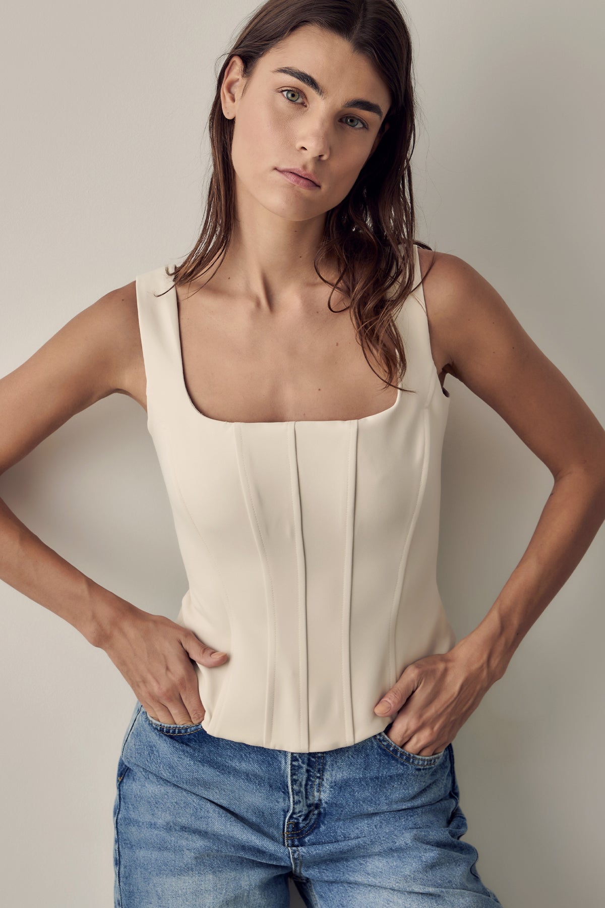 Bsb Kare Yaka Slim Fit Fermuarlı Bluz-Bluz-Libas