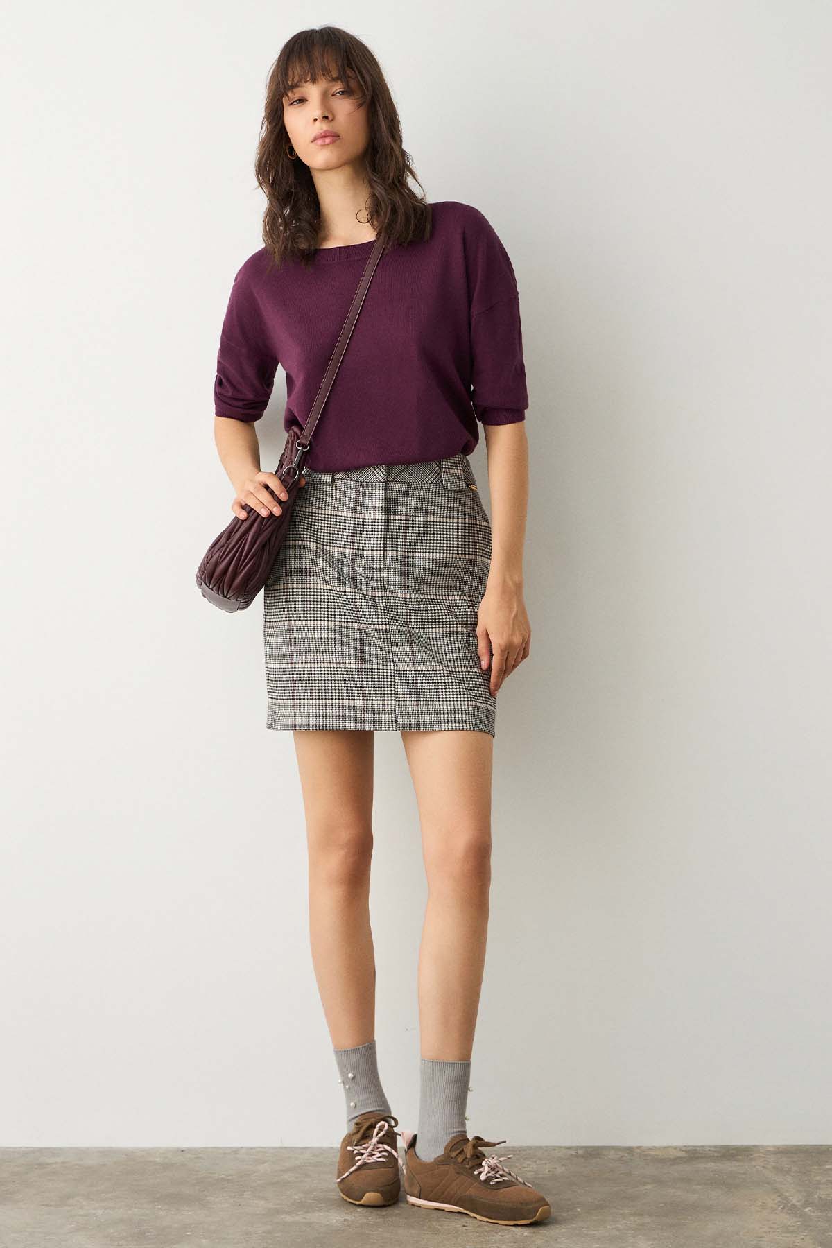 Bsb Ekose Desenli Mini Etek