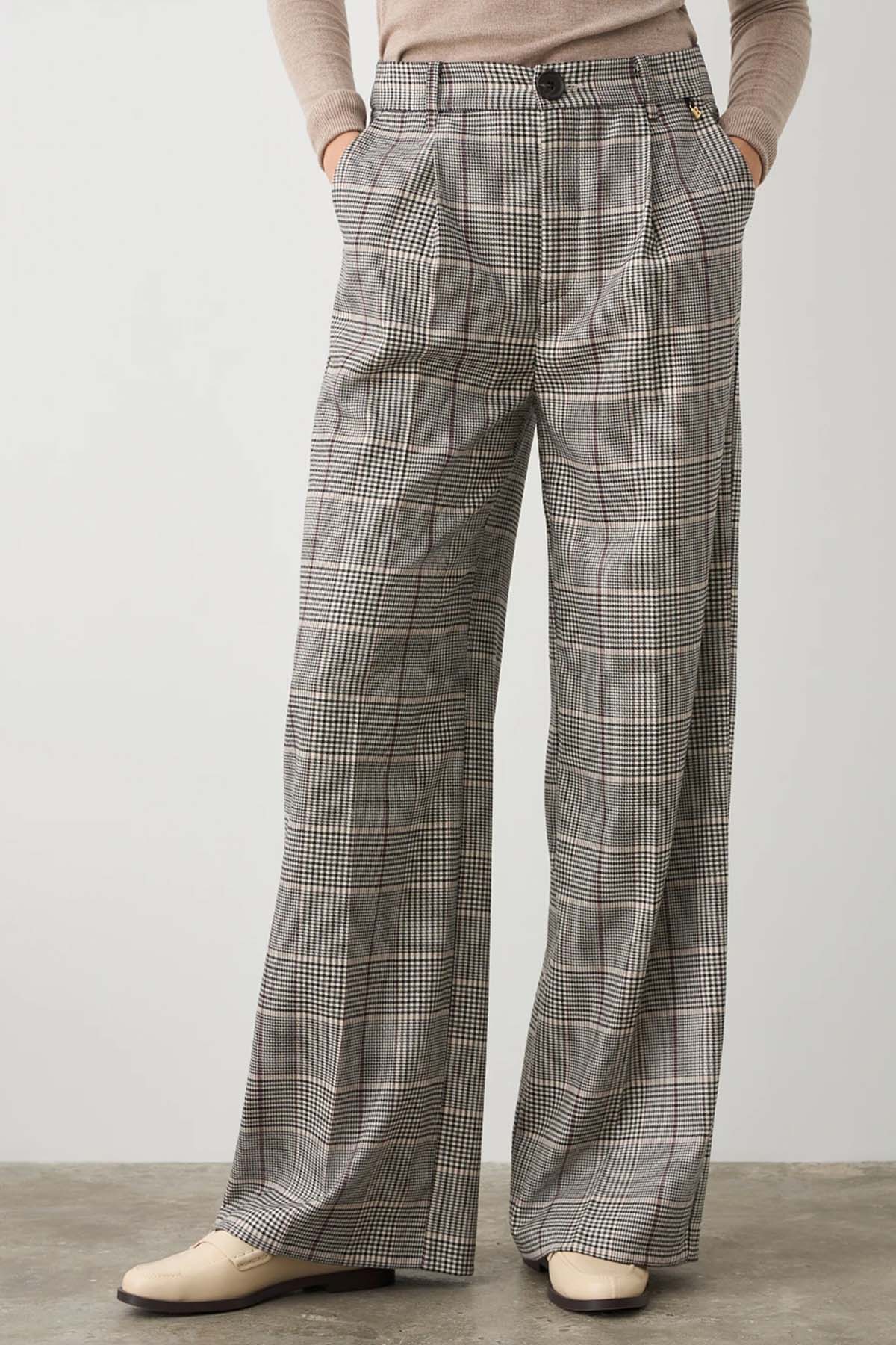 Bsb Relaxed Fit Ekose Desenli Tek Pile Yandan Cepli Pantolon