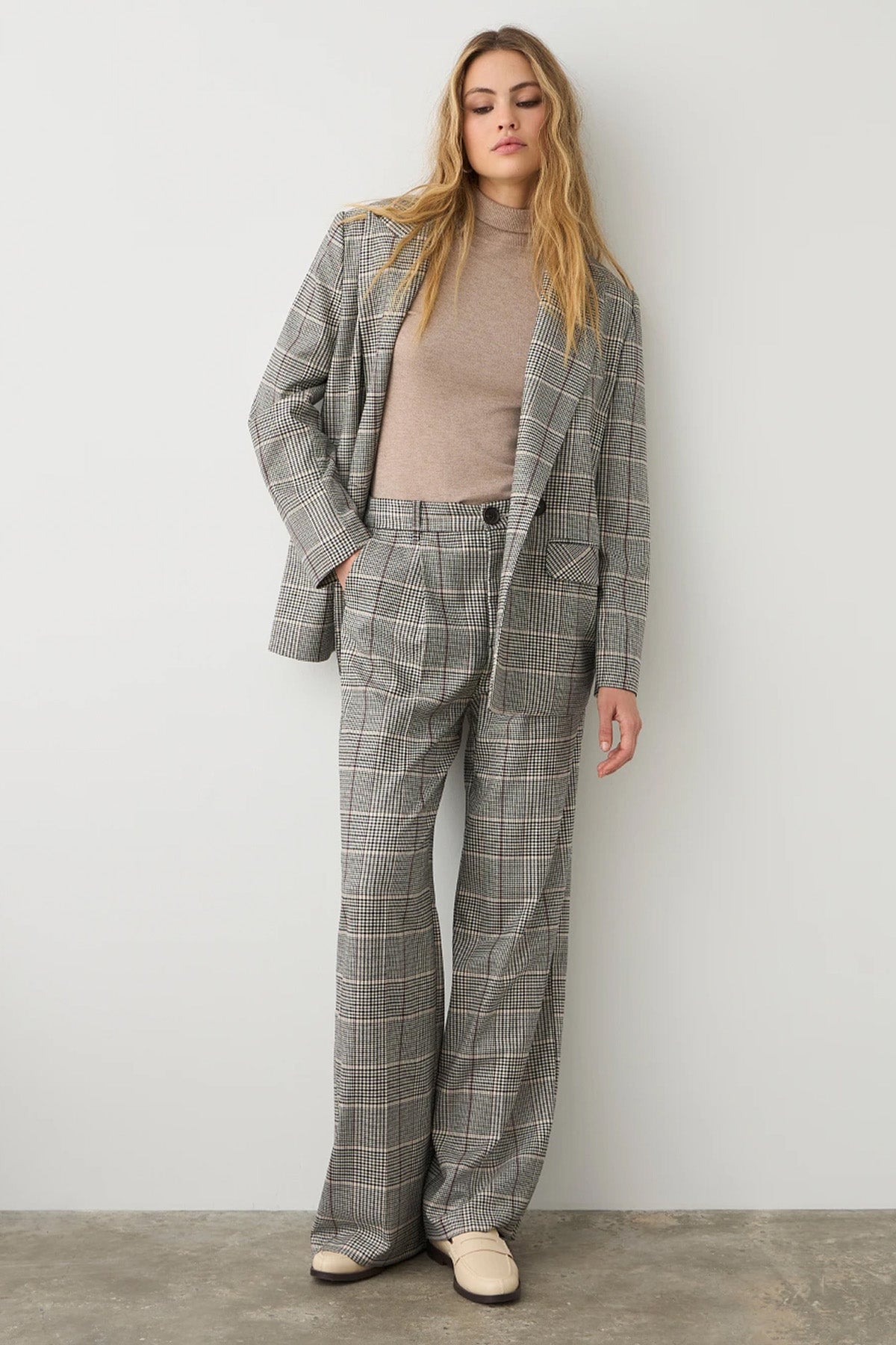 Bsb Relaxed Fit Ekose Desenli Kruvaze Blazer Ceket