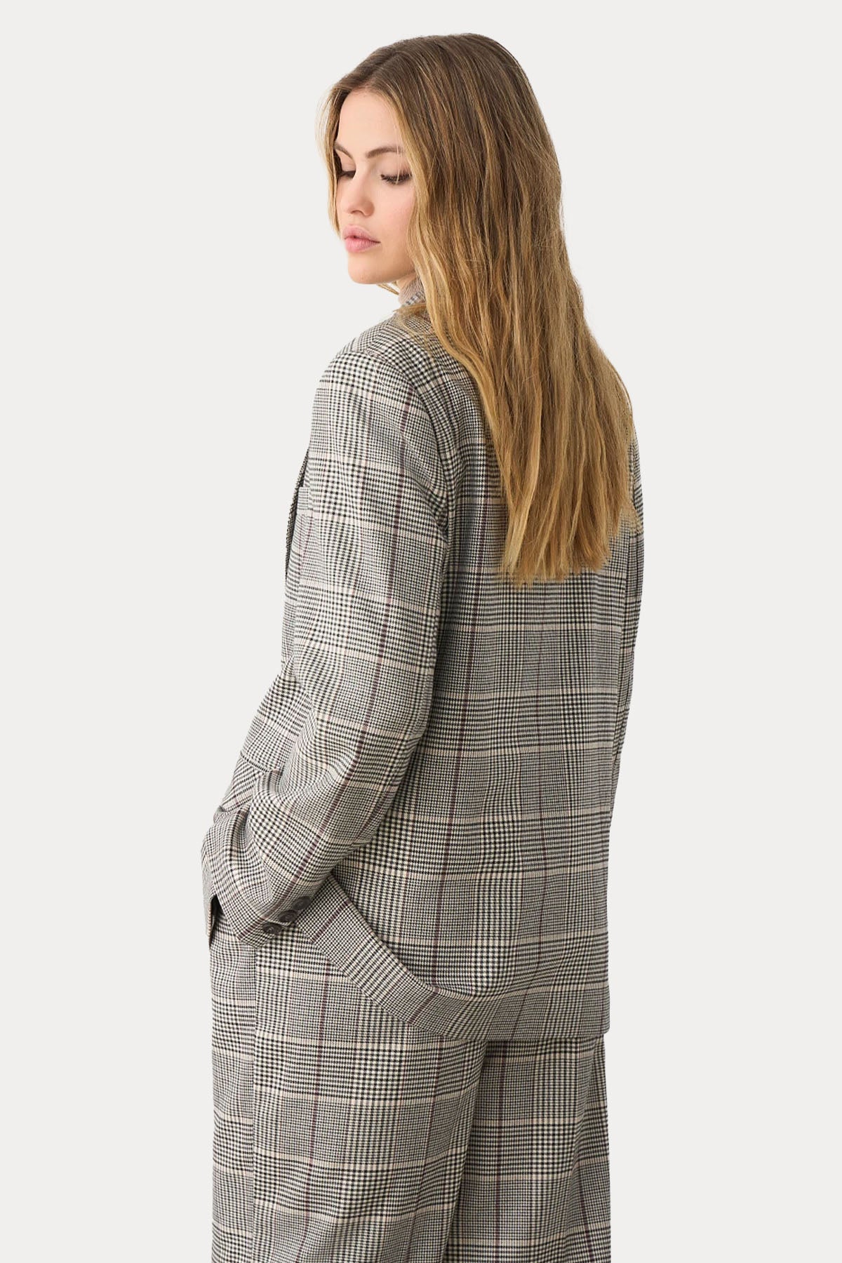 Bsb Relaxed Fit Ekose Desenli Kruvaze Blazer Ceket