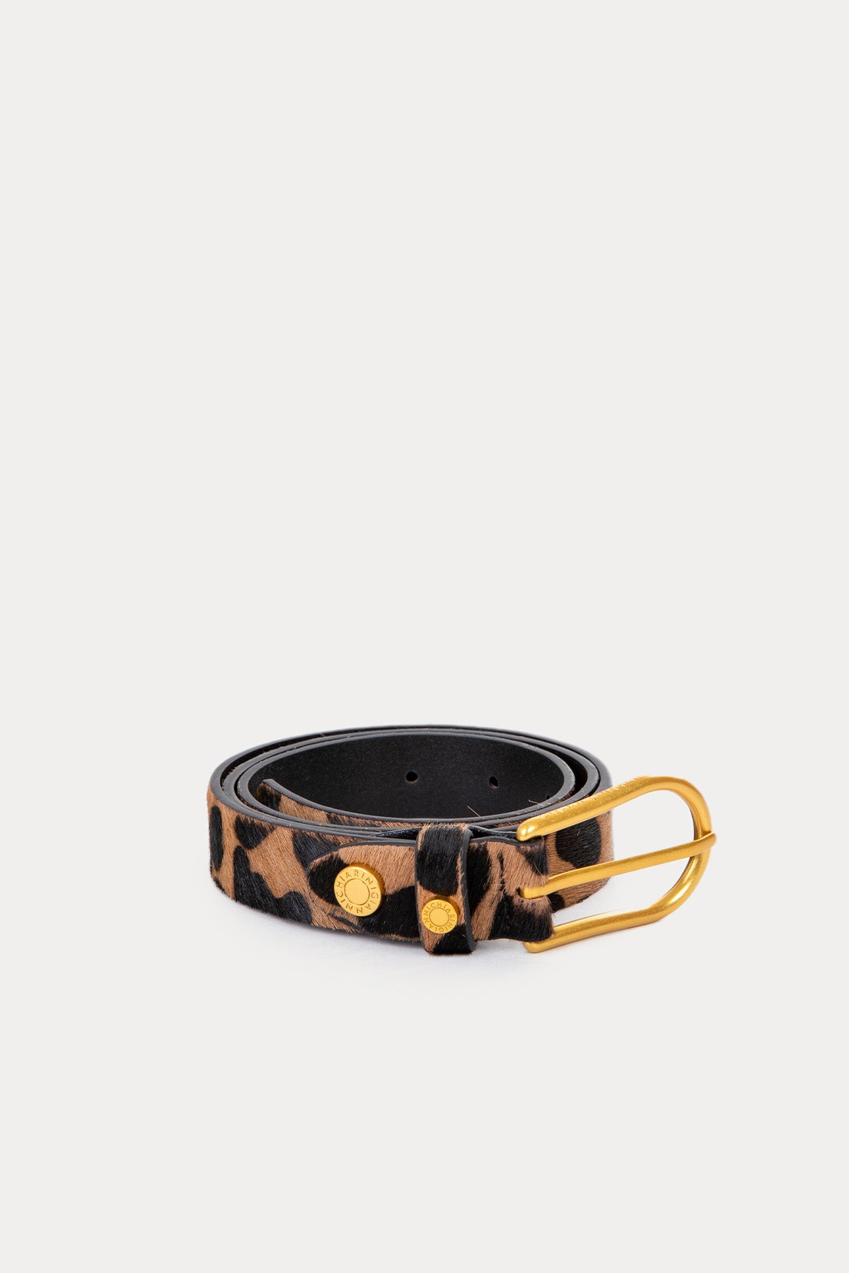 Gianni Chiarini Leopar Desenli Tay Tüyü Logolu Deri Kemer