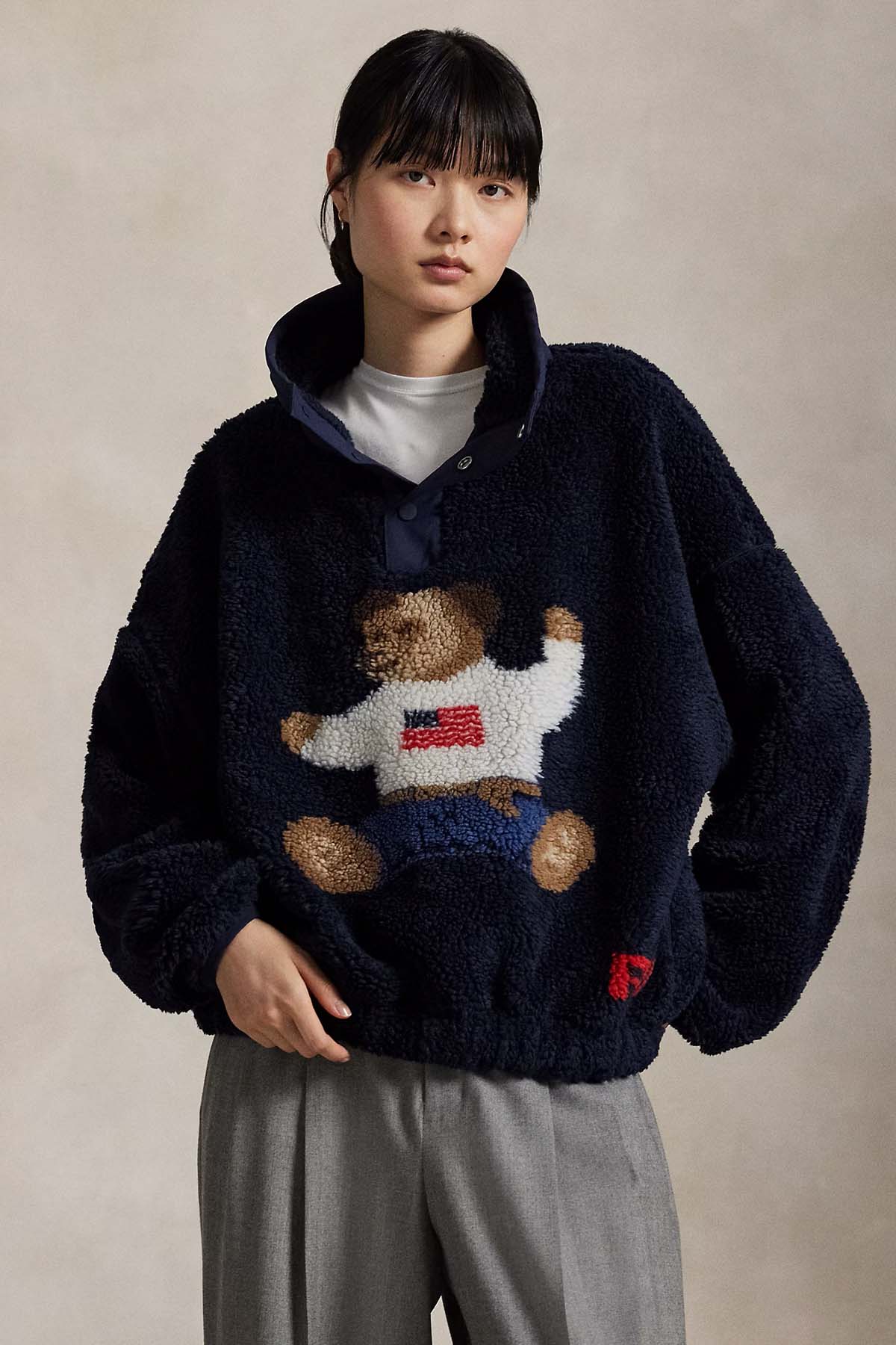 Polo Ralph Lauren Relaxed Fit Dik Yaka Peluş Polo Bear Sweatshirt