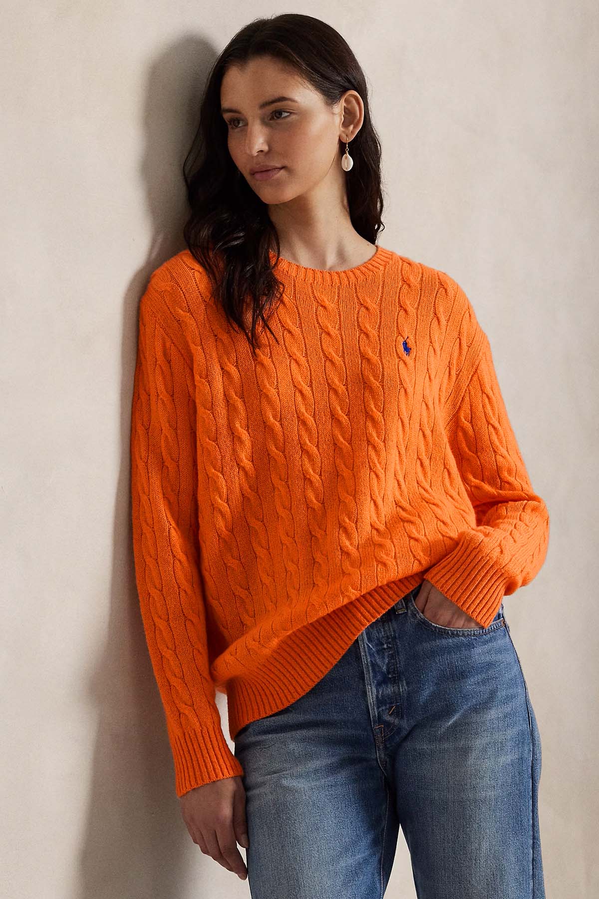 Polo Ralph Lauren Kaşmir Slim Fit Yuvarlak Yaka Saç Örgü Yün Triko