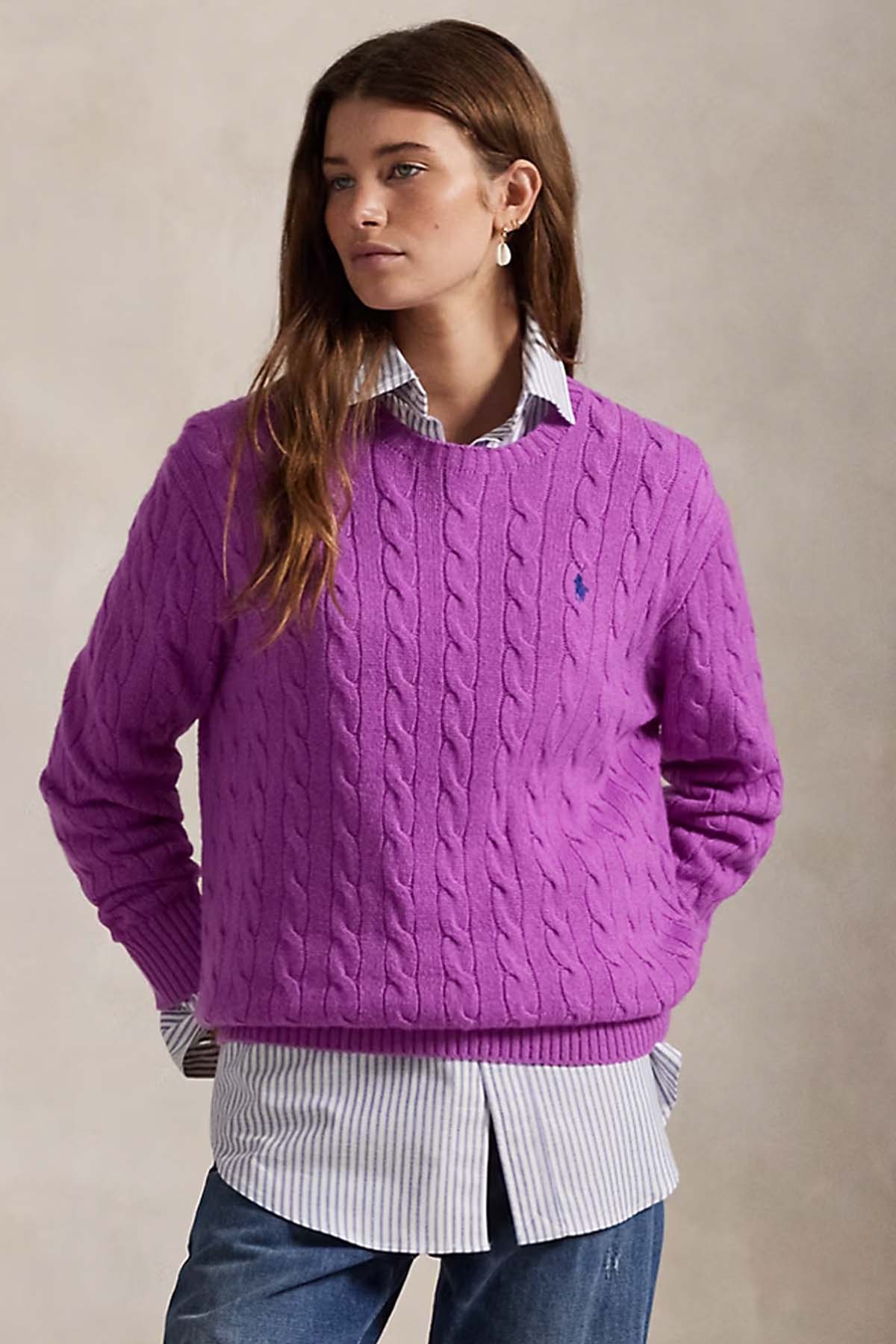 Polo Ralph Lauren Kaşmir Slim Fit Yuvarlak Yaka Saç Örgü Yün Triko