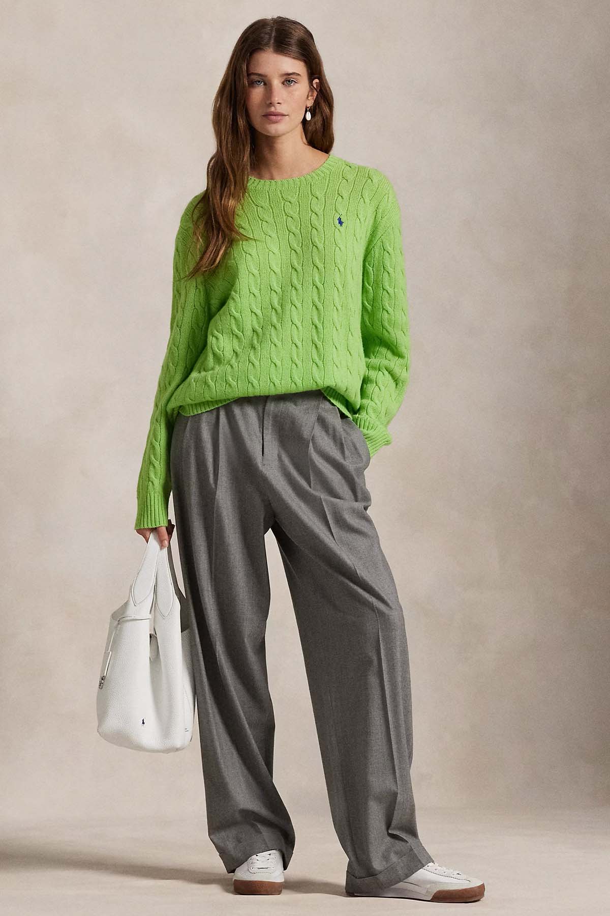 Polo Ralph Lauren Kaşmir Slim Fit Yuvarlak Yaka Saç Örgü Yün Triko