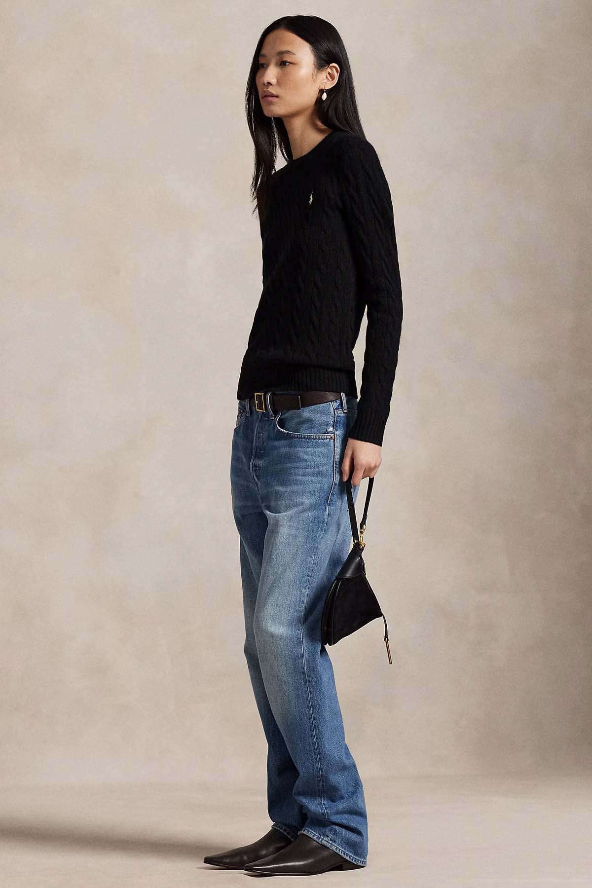 Polo Ralph Lauren Kaşmir Slim Fit Yuvarlak Yaka Saç Örgü Yün Triko