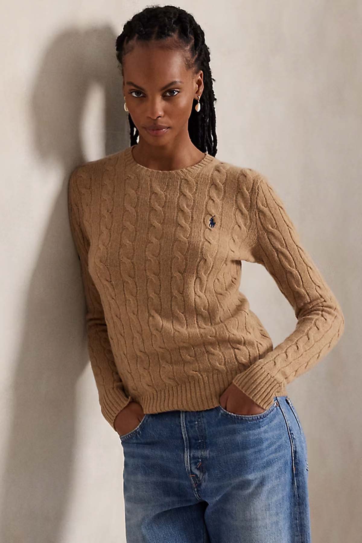 Polo Ralph Lauren Kaşmir Slim Fit Yuvarlak Yaka Saç Örgü Yün Triko