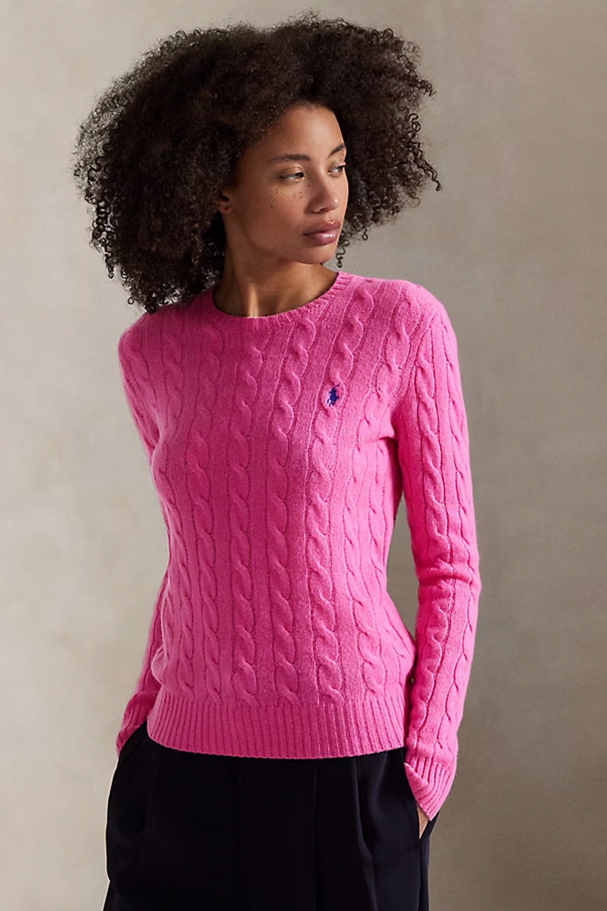 Polo Ralph Lauren Kaşmir Slim Fit Yuvarlak Yaka Saç Örgü Yün Triko