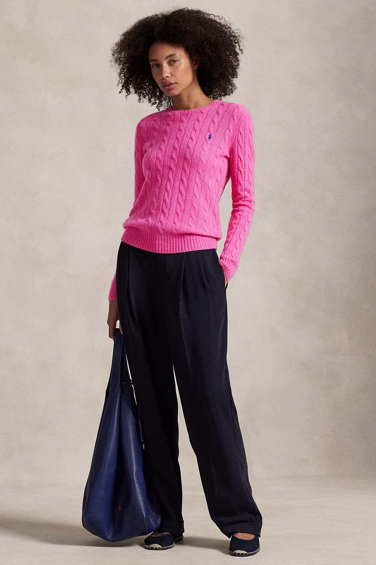 Polo Ralph Lauren Kaşmir Slim Fit Yuvarlak Yaka Saç Örgü Yün Triko