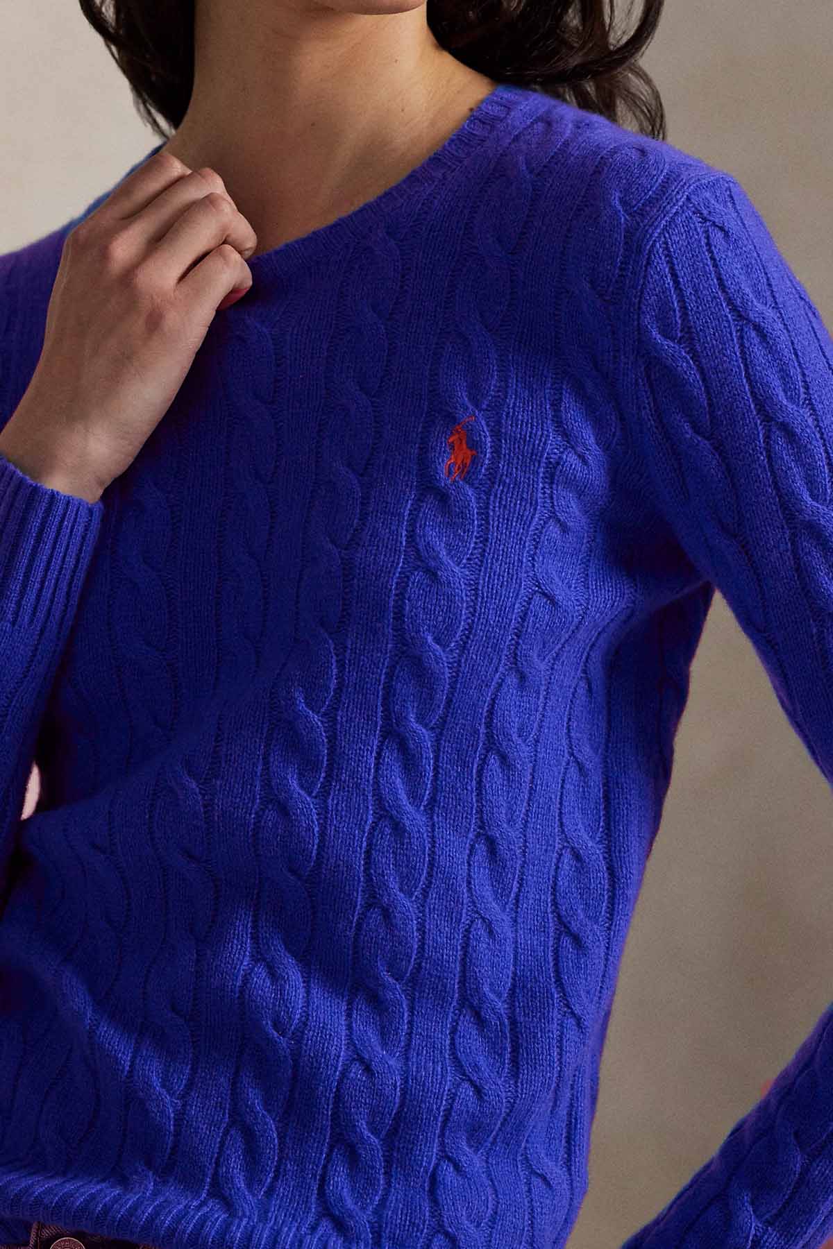 Polo Ralph Lauren Kaşmir Slim Fit Yuvarlak Yaka Saç Örgü Yün Triko