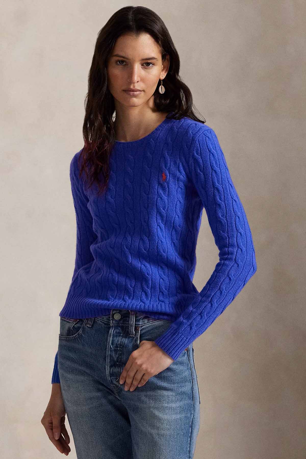 Polo Ralph Lauren Kaşmir Slim Fit Yuvarlak Yaka Saç Örgü Yün Triko