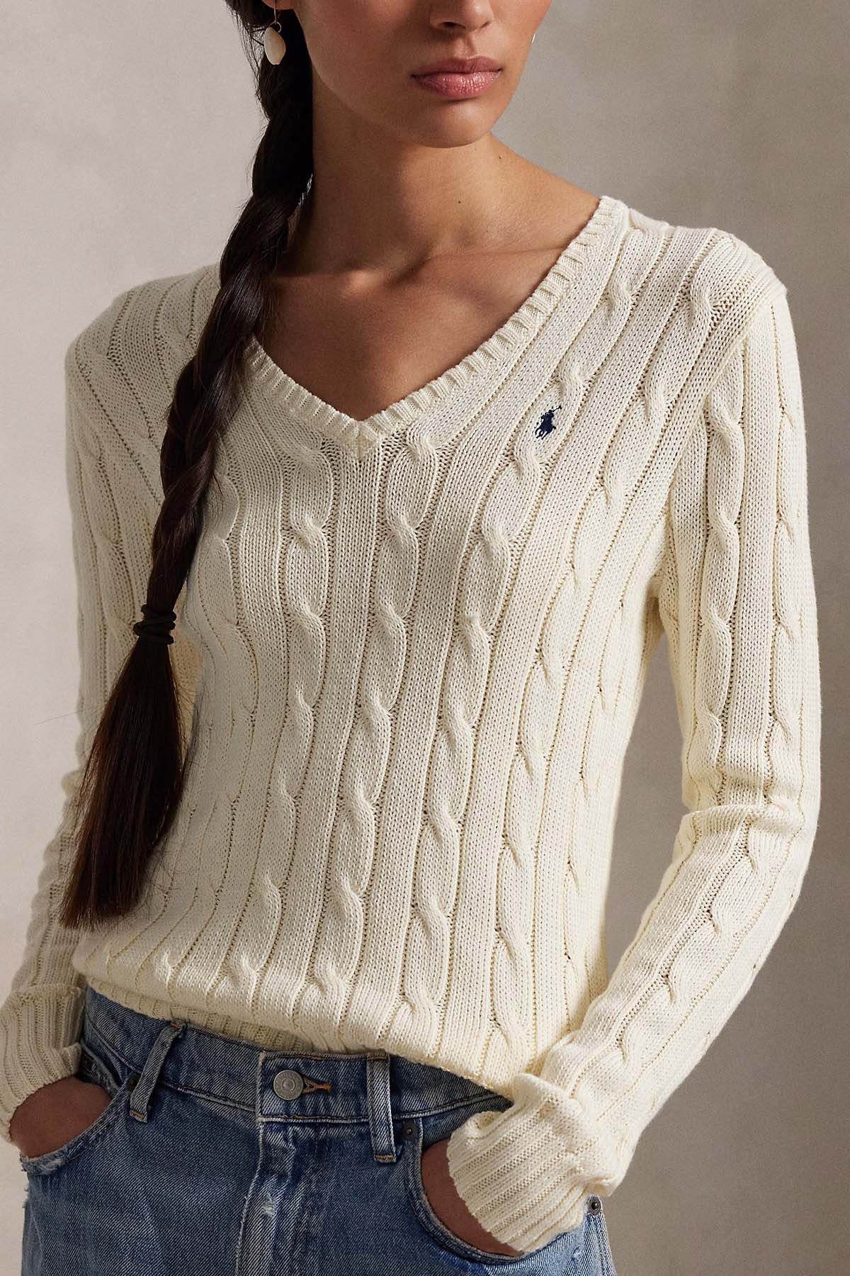 Polo Ralph Lauren Slim Fit V Yaka Saç Örgü Triko