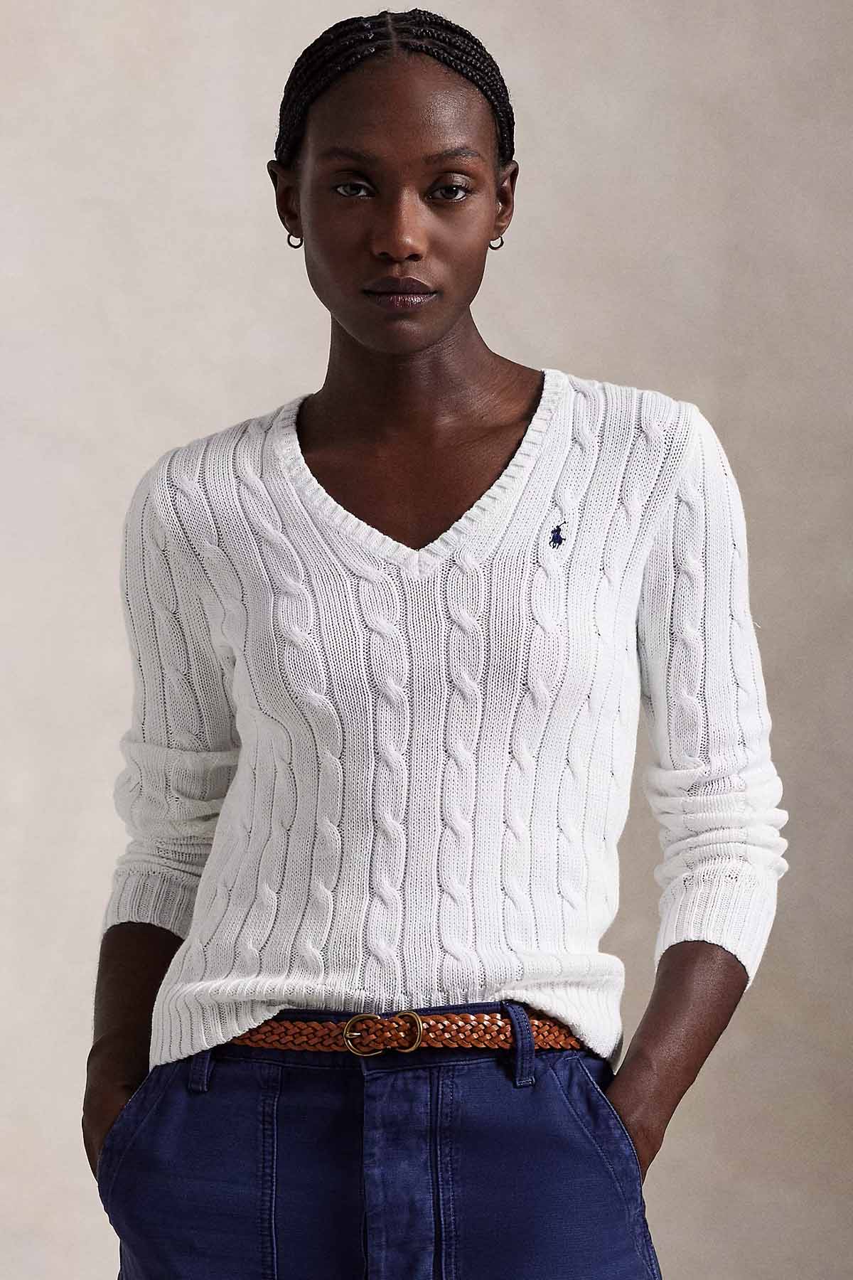 Polo Ralph Lauren Slim Fit V Yaka Saç Örgü Triko