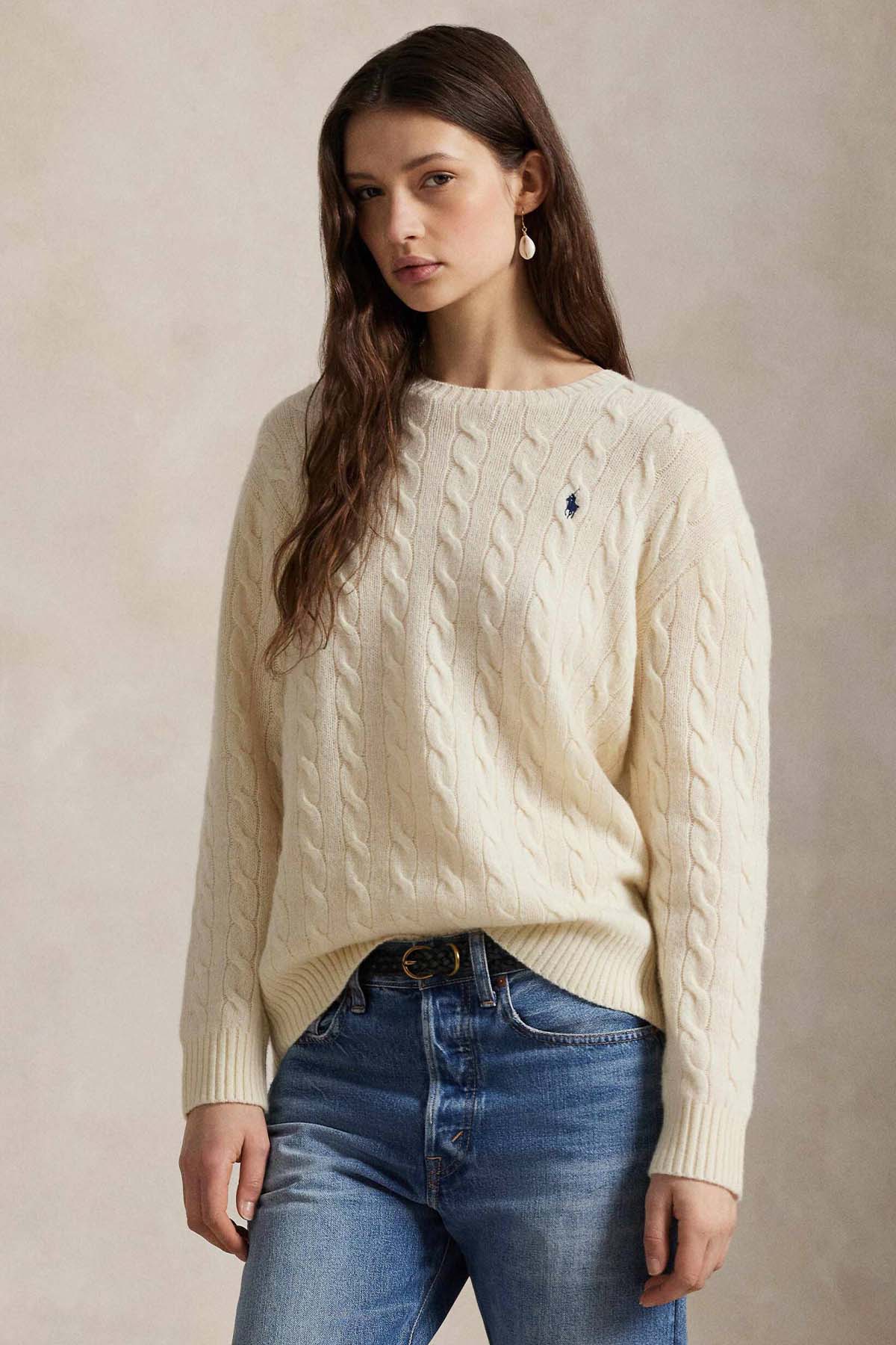 Polo Ralph Lauren Kaşmir Slim Fit Yuvarlak Yaka Saç Örgü Yün Triko-Triko-Libas