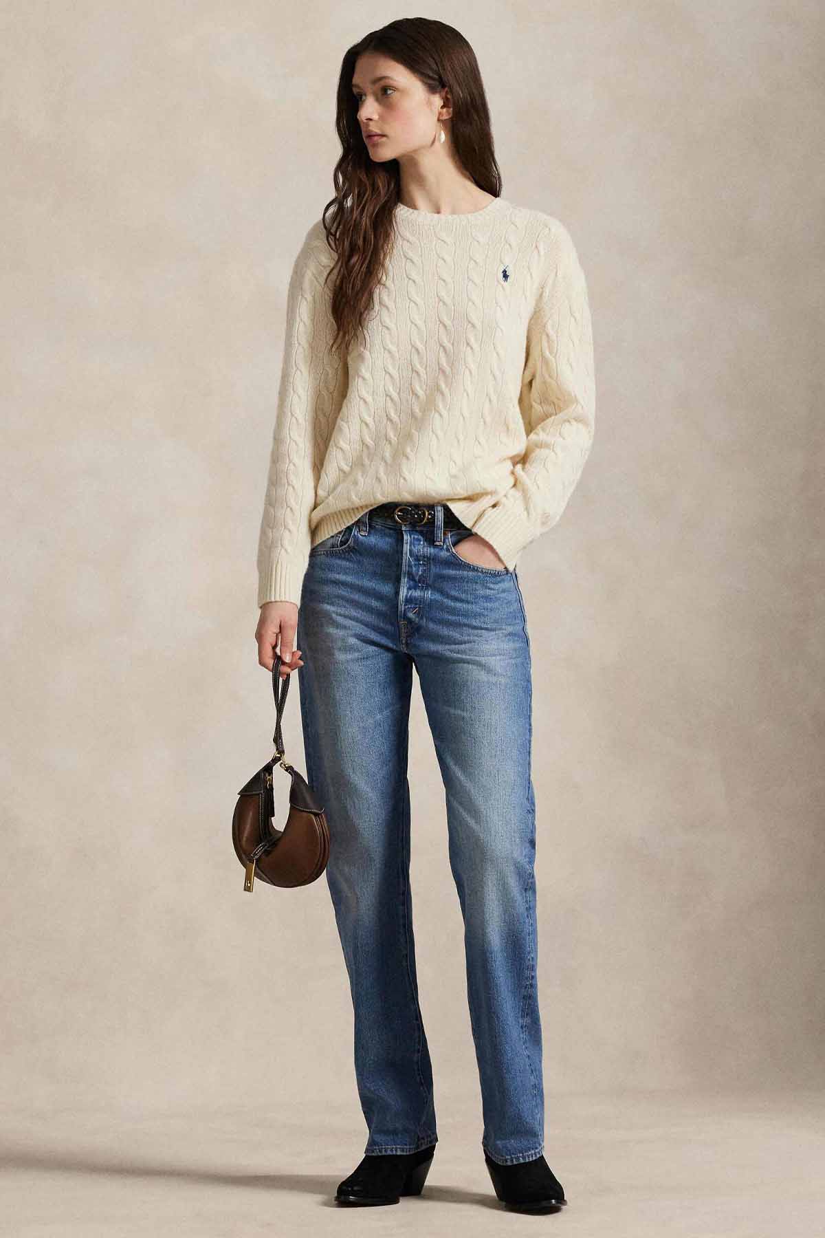 Polo Ralph Lauren Kaşmir Slim Fit Yuvarlak Yaka Saç Örgü Yün Triko-Triko-Libas
