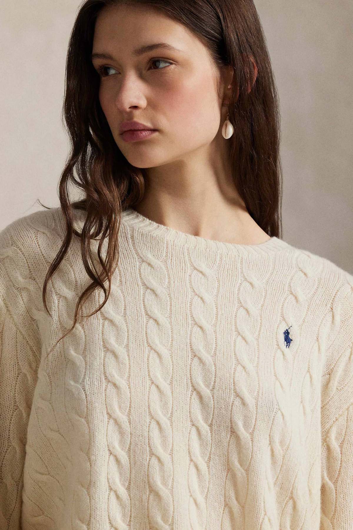 Polo Ralph Lauren Kaşmir Slim Fit Yuvarlak Yaka Saç Örgü Yün Triko-Triko-Libas