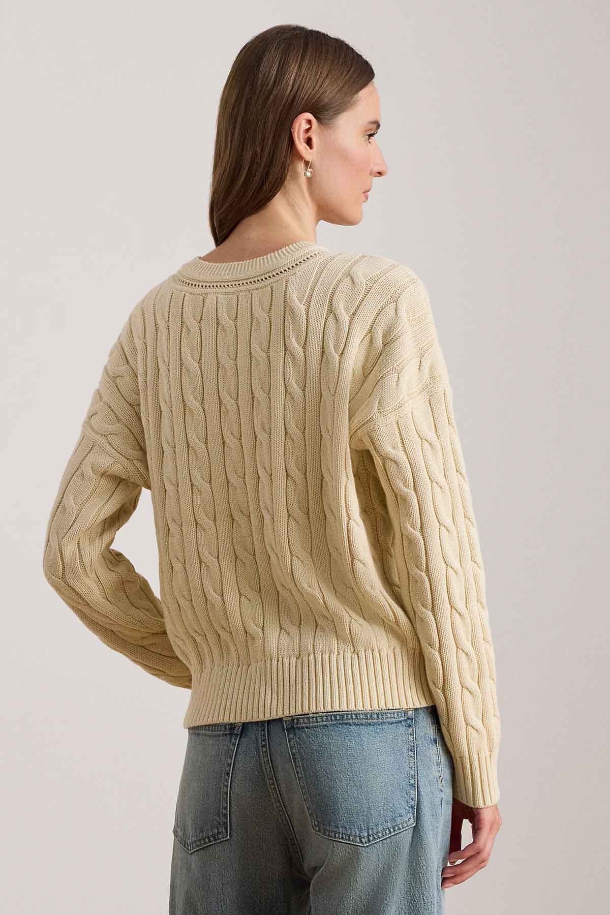 Polo Ralph Lauren Relaxed Fit V Yaka Saç Örgü Triko