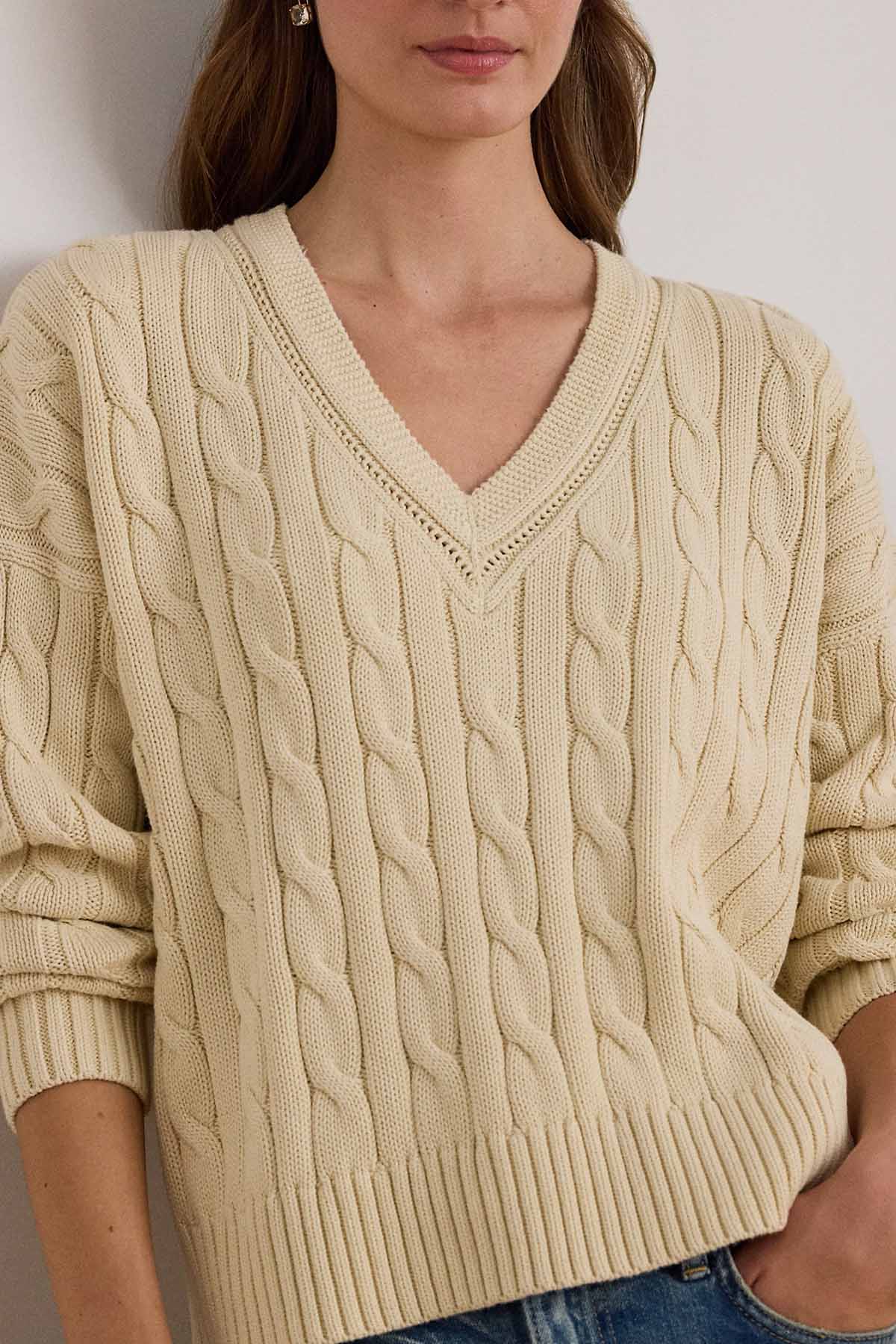 Polo Ralph Lauren Relaxed Fit V Yaka Saç Örgü Triko