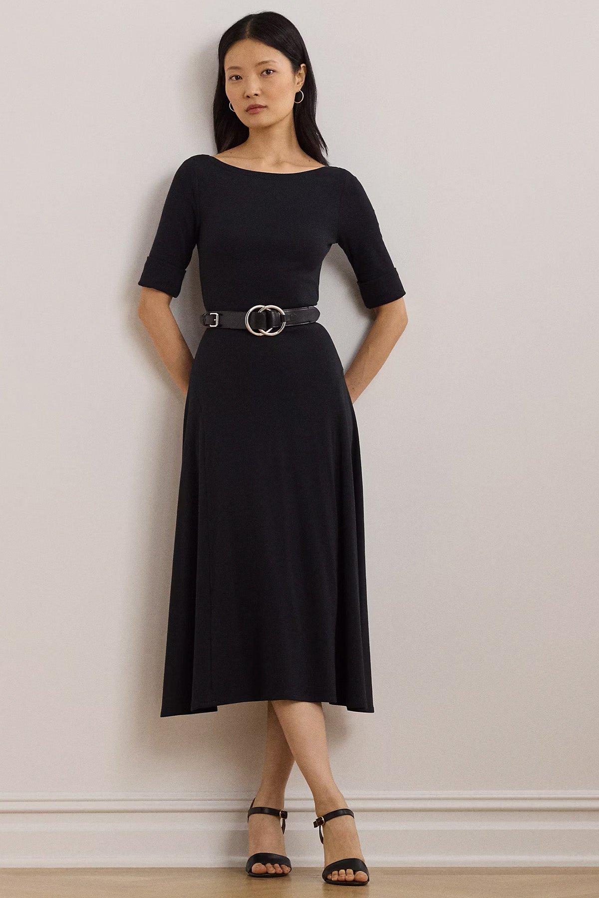 Polo Ralph Lauren Kayık Yaka Streç Midi Elbise