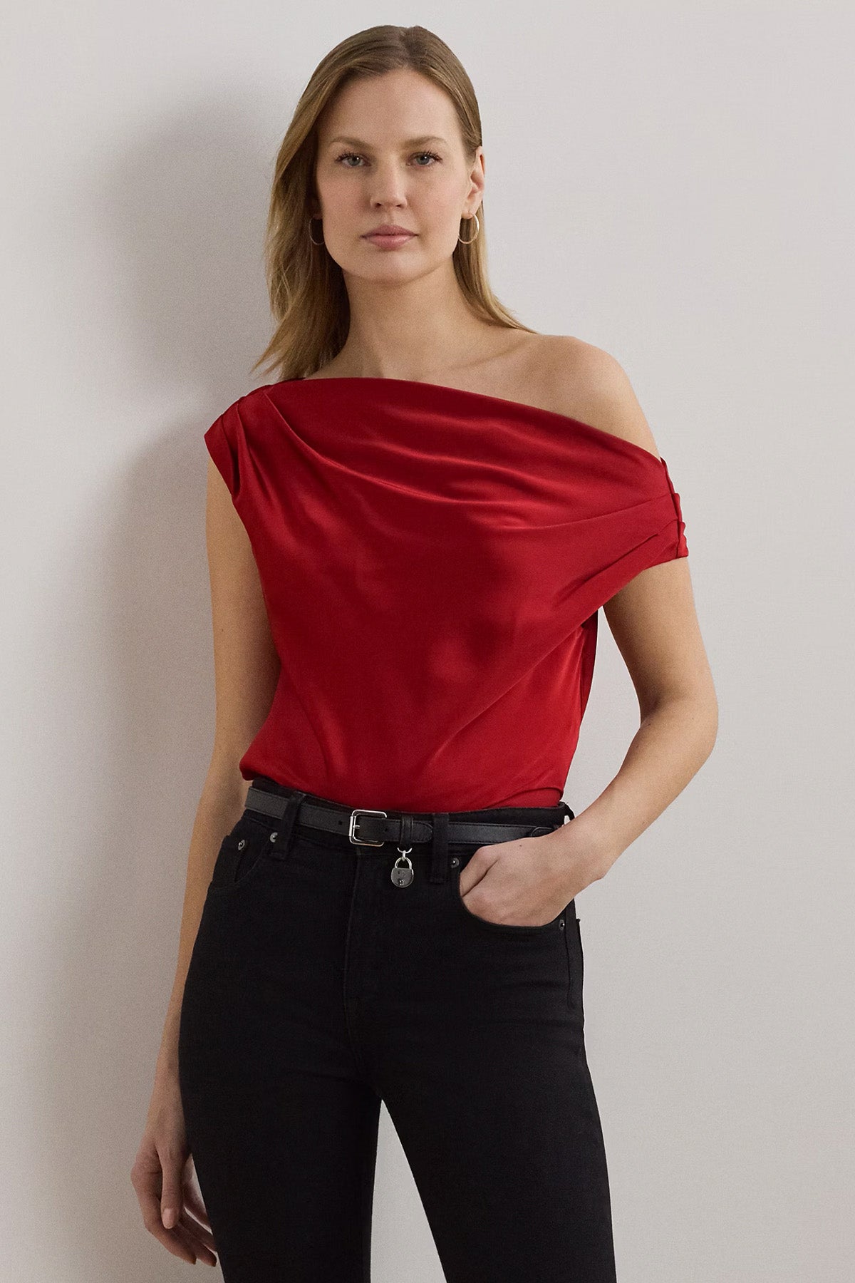 Polo Ralph Lauren Saten Kumaş Asimetrik Yaka Bluz