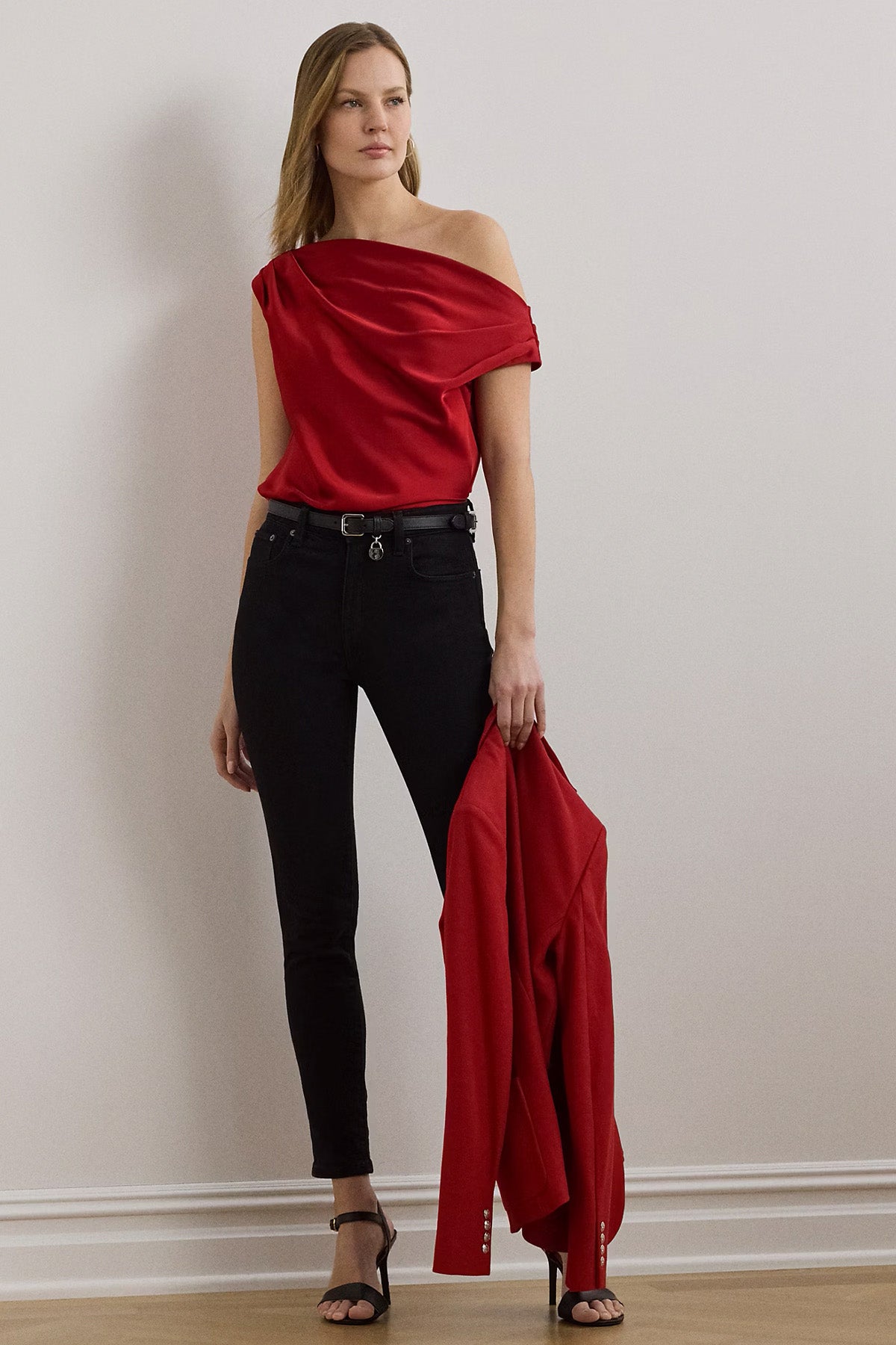 Polo Ralph Lauren Saten Kumaş Asimetrik Yaka Bluz