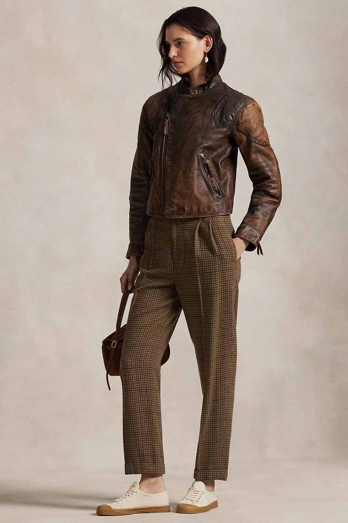 Polo Ralph Lauren Straight Fit Tek Pile Kazayağı Desenli Yandan Cepli Yün Pantolon