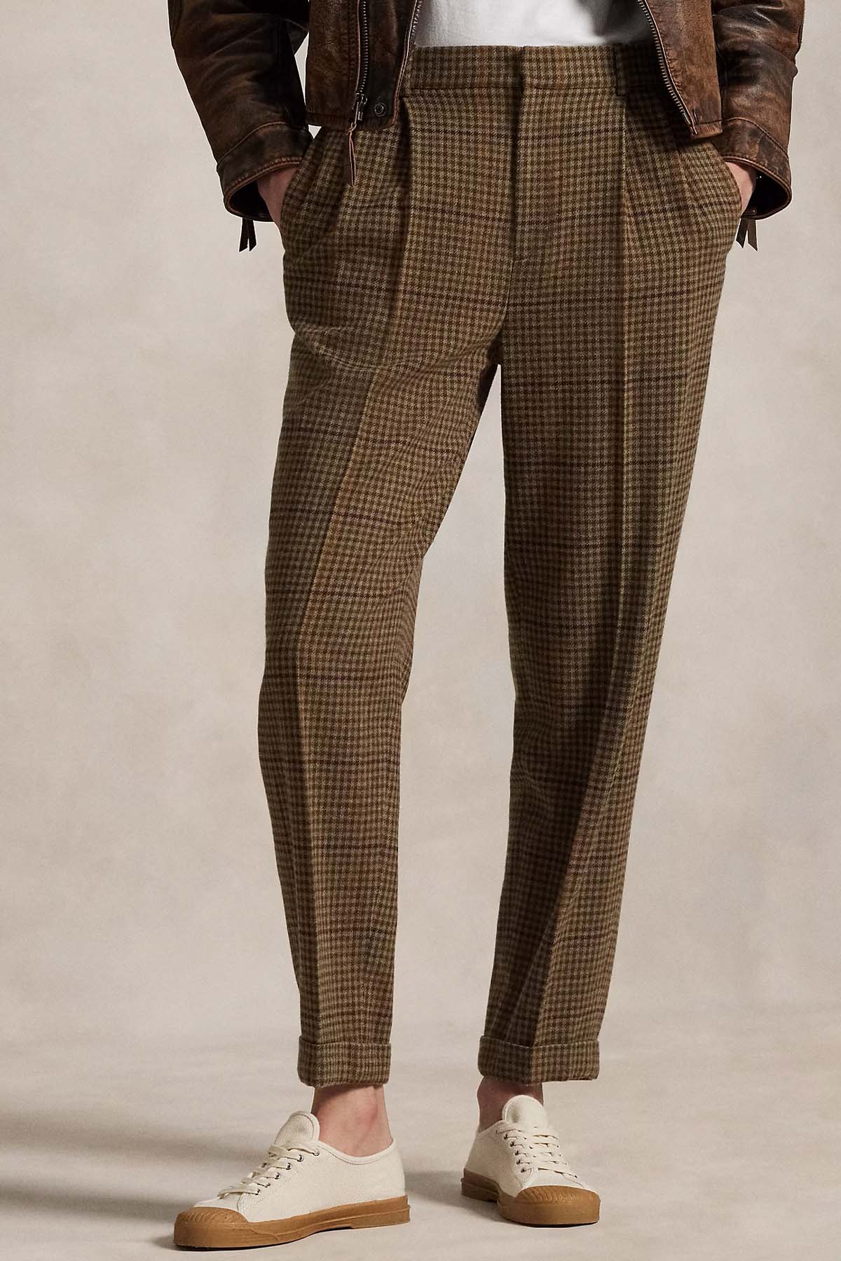 Polo Ralph Lauren Straight Fit Tek Pile Kazayağı Desenli Yandan Cepli Yün Pantolon