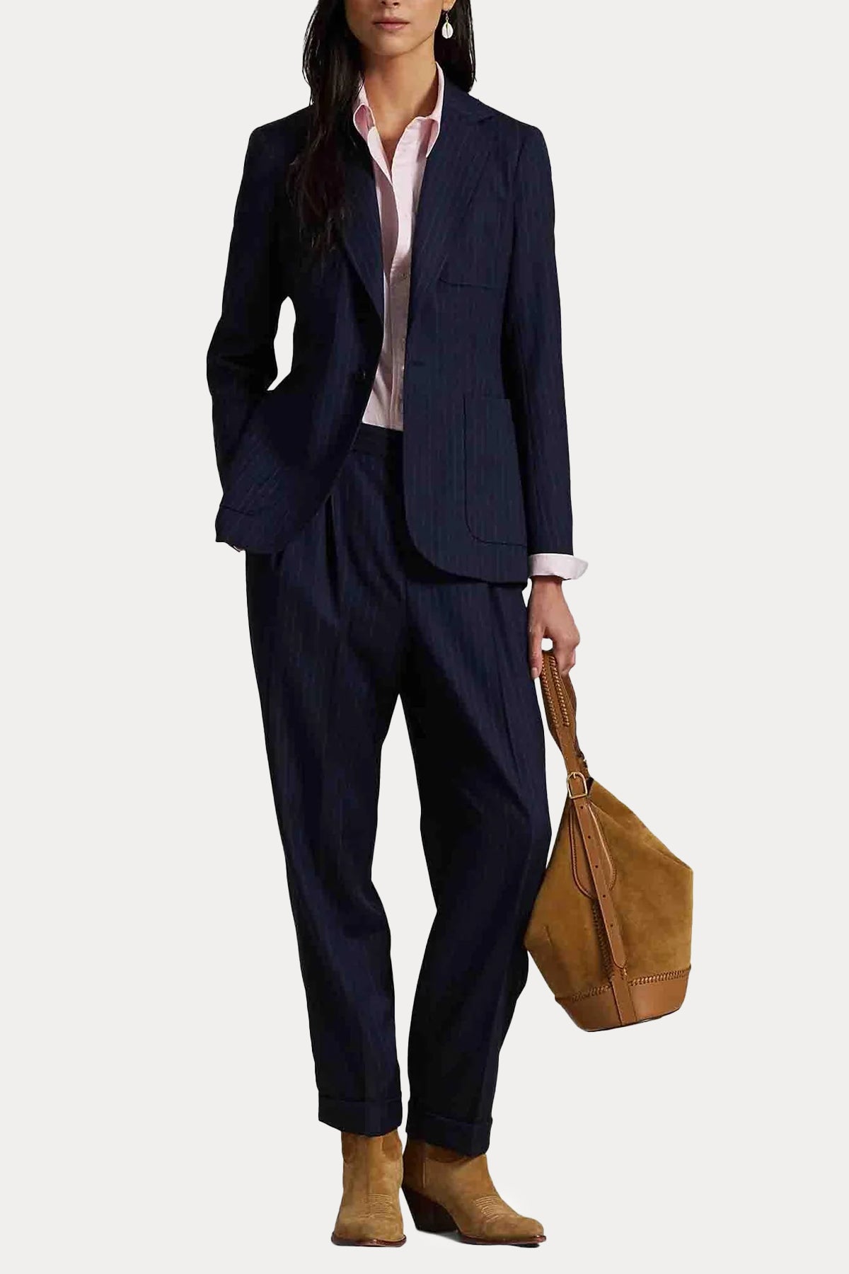 Polo Ralph Lauren Straight Fit Tek Pile Çizgili Kaşmir Yün Pantolon