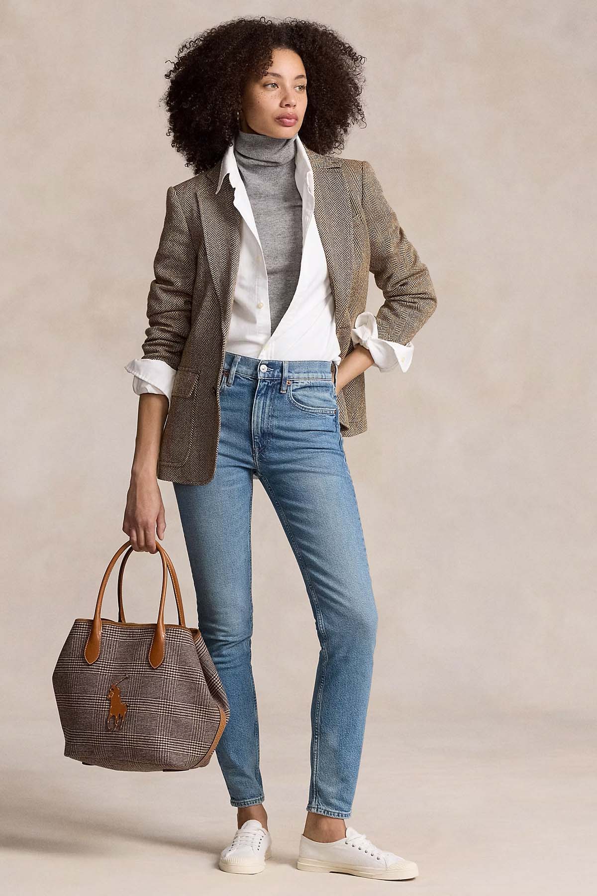 Polo Ralph Lauren Balıksırtı Desenli İpek Yün Karışımlı Keten Blazer Ceket