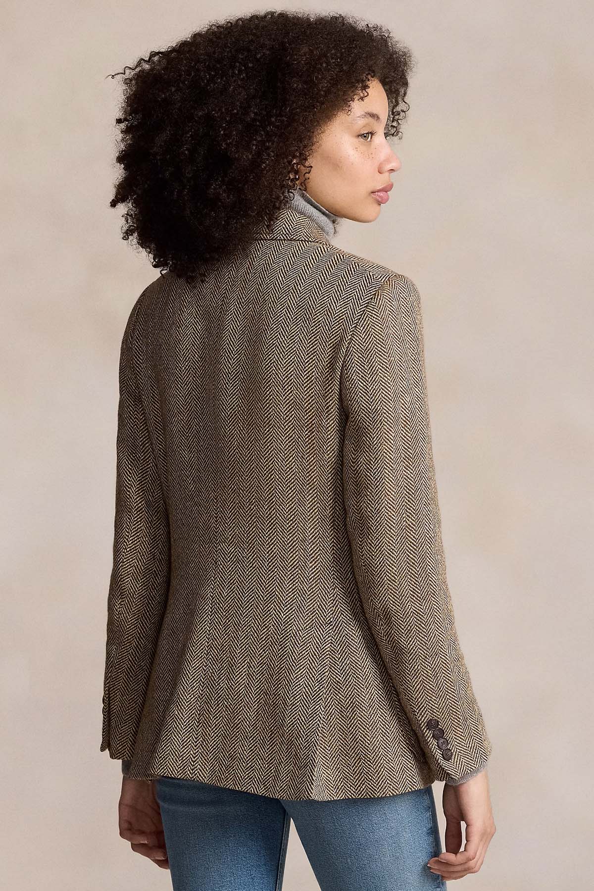 Polo Ralph Lauren Balıksırtı Desenli İpek Yün Karışımlı Keten Blazer Ceket