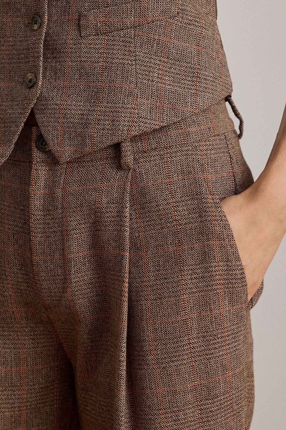 Polo Ralph Lauren Straight Fit Ekoseli Tek Pile Duble Paça Pantolon