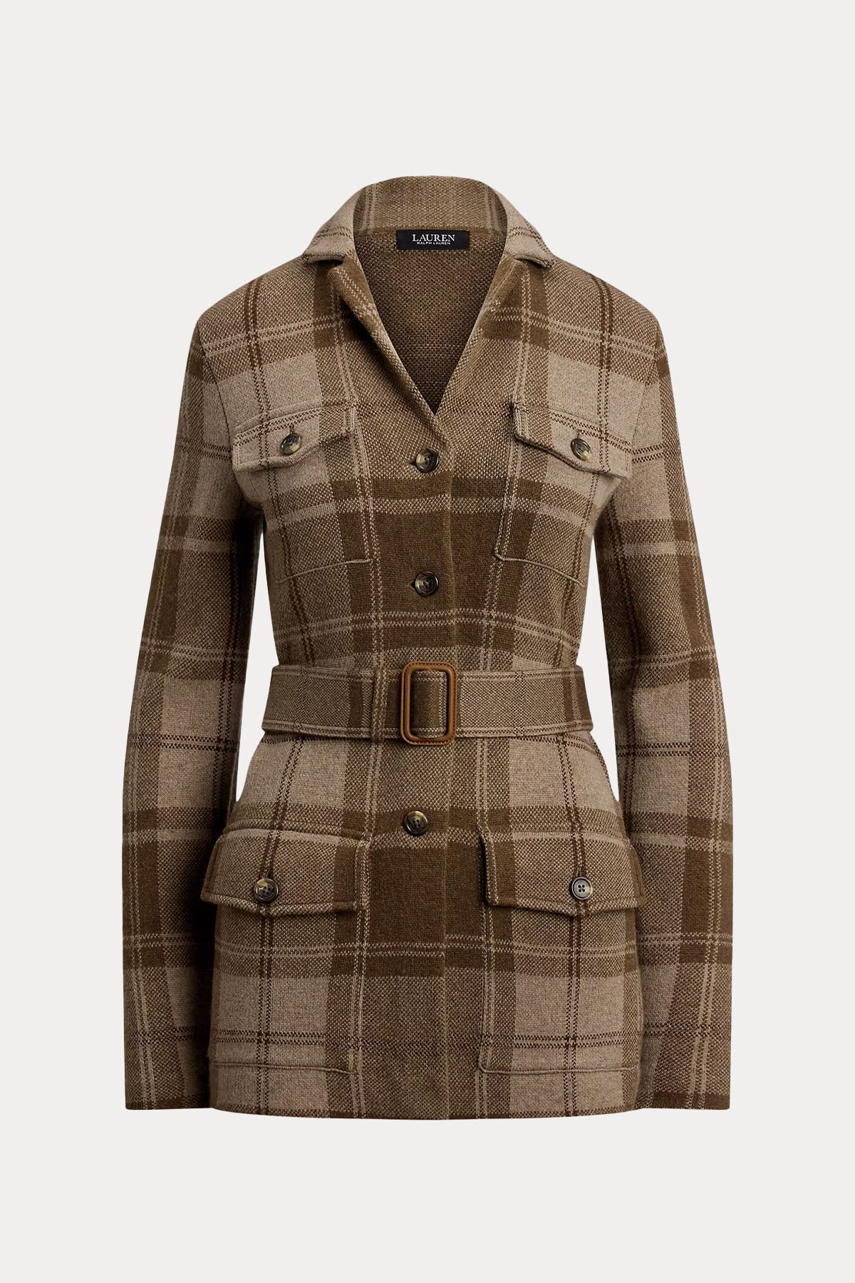 Polo Ralph Lauren Ekose Desenli Kemerli Kaşmir Yün Ceket