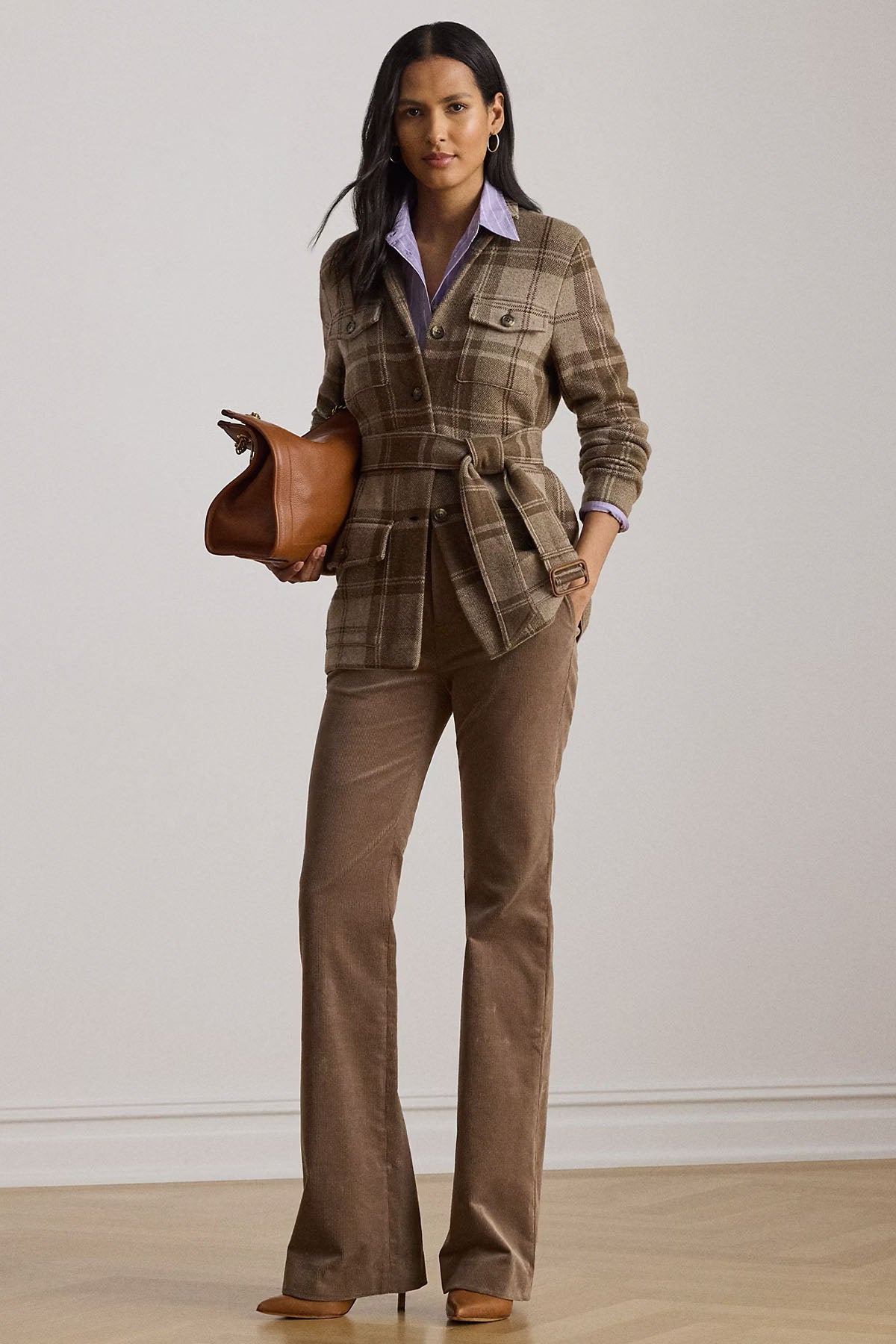 Polo Ralph Lauren Ekose Desenli Kemerli Kaşmir Yün Ceket