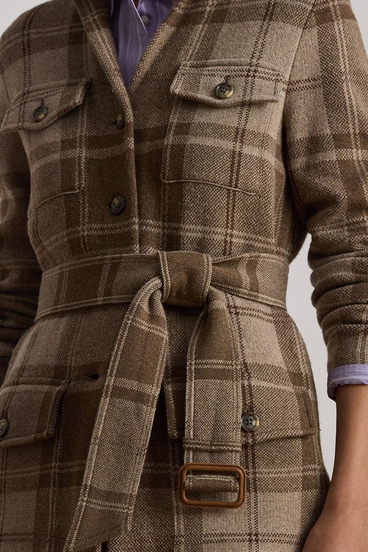 Polo Ralph Lauren Ekose Desenli Kemerli Kaşmir Yün Ceket